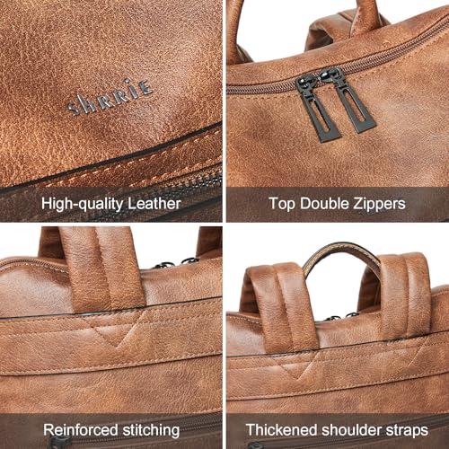 Shrrie 15,6 Zoll Laptop-Rucksack für Damen – Großer Reiserucksack aus Leder, wasserabweisend, für Freizeit, Uni, Arbeit, Handgepäck-Zweifarbiges Braun