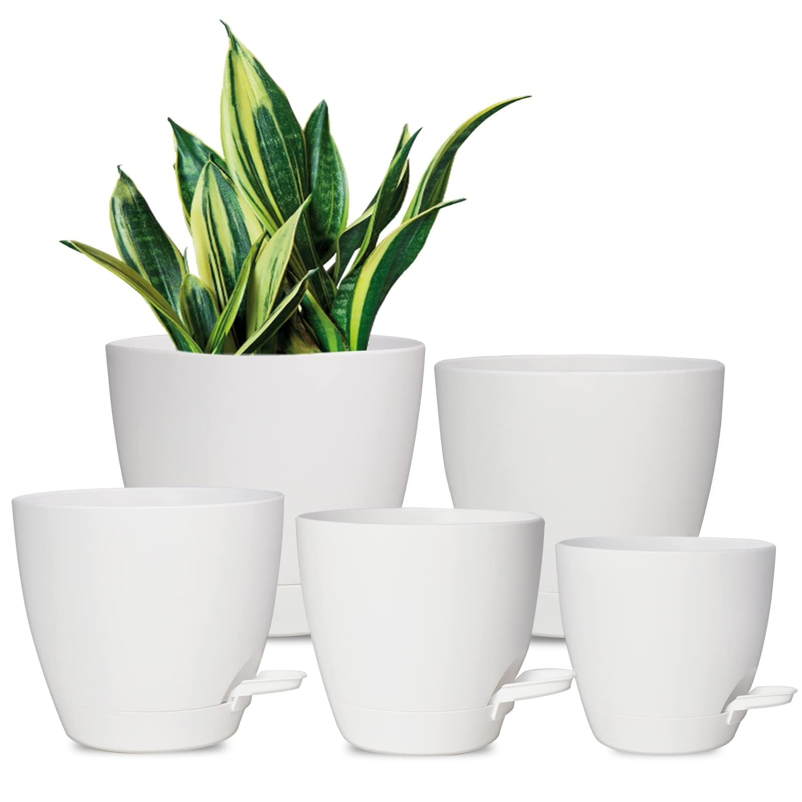 Vanslogreen Plant Pots, 7/6.5/6/5.5/5 Inch Self Watering Planters, Pots for Indoor Plants with Drainage Hole for Succulents, African Violet (Matte White)