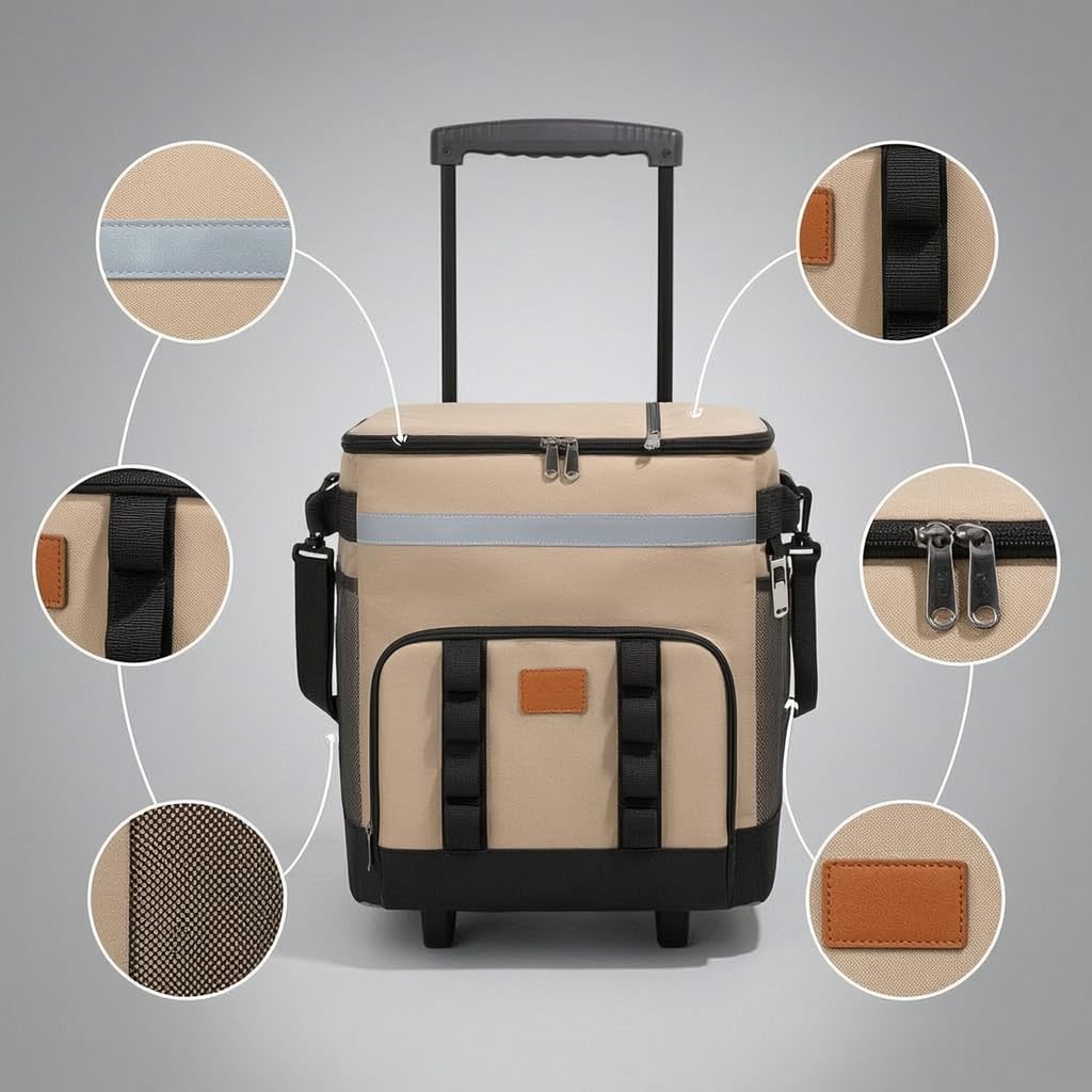 Kühltasche groß, Faltbare Kühlbox mit Rollen, Einkaufskorb aus Oxford-Stoff, Rollende Kühltasche für Picknick