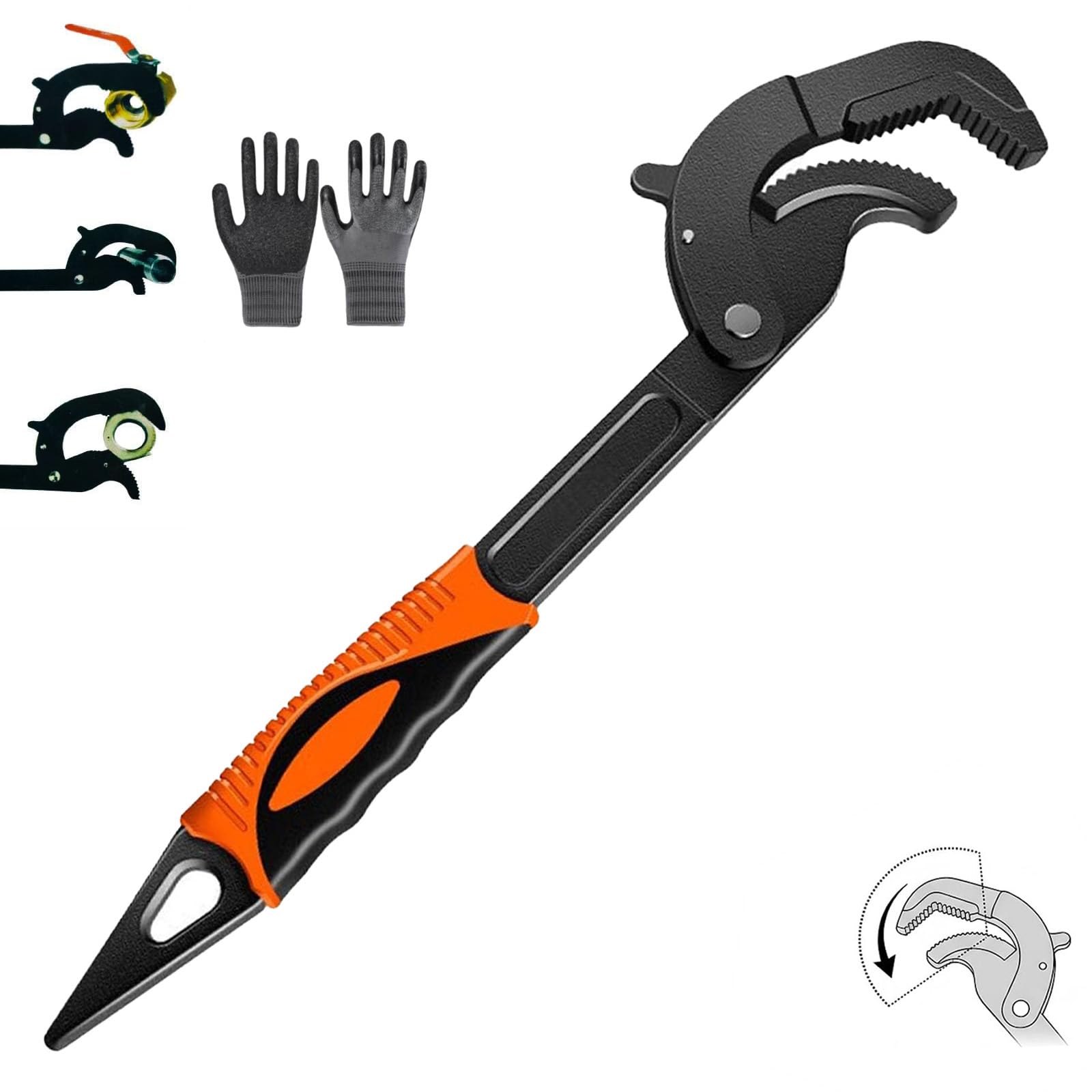 LLELEMAMO Labor-Saving Universal Wrench, Self Adjusting Spanner, Quick Power Grip Pipe Wrench Set, Self Adjusting Pipes Wrench Set for Nuts, Pipes, Fixtures and Auto Repai (Orange,Large)