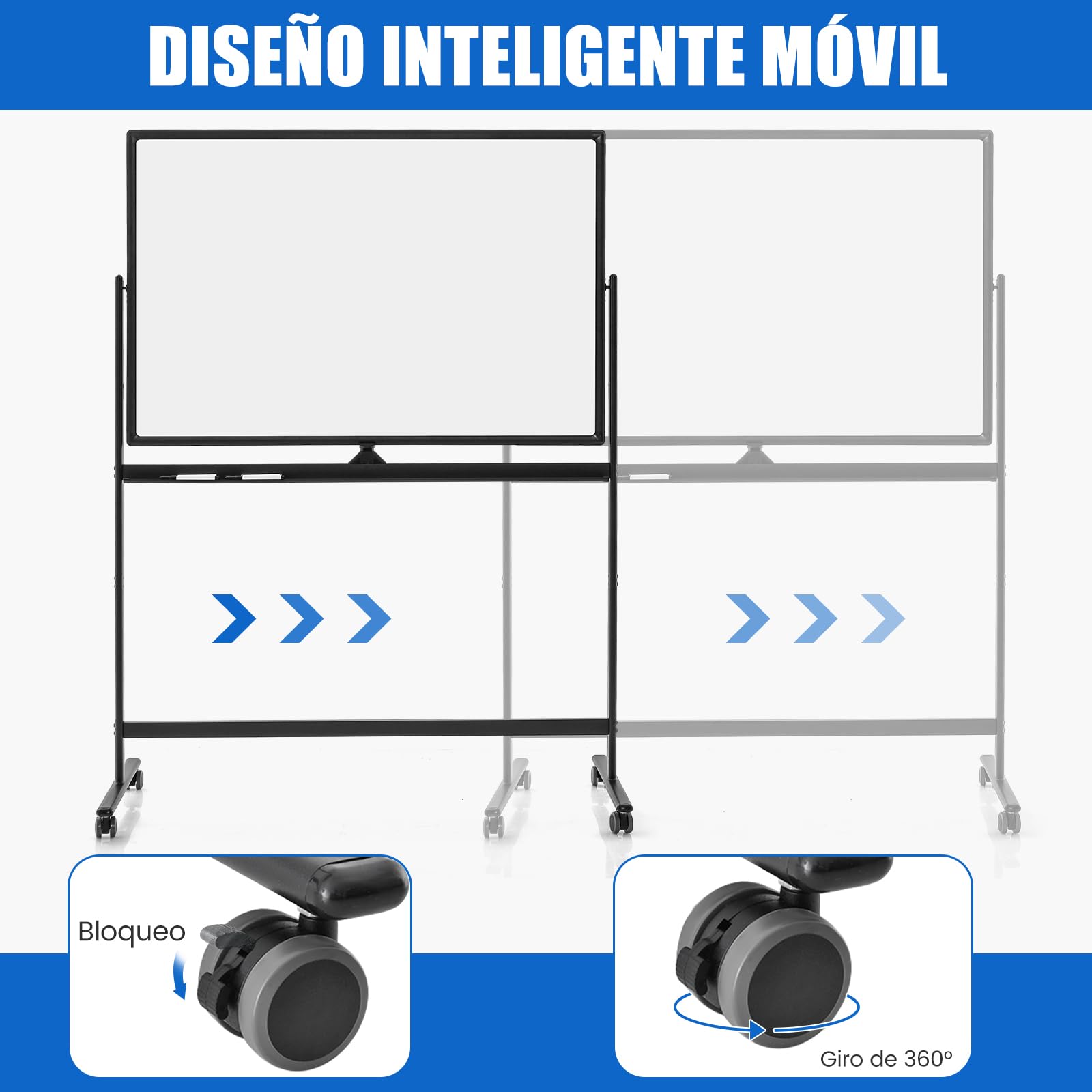 COSTWAY Dubbelzijdig mobiel whiteboard, 120 x 90 cm, in hoogte verstelbaar magnetisch whiteboard met wielen en standaard, rollend wit bord incl. accessoires voor klaslokaal, kantoor, thuis