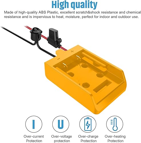 Miniatura 7 de Adaptador de rueda eléctrica con fusible e interruptor para batería Dewalt de 20 V, adaptador de batería hermético no soplado con fusible de 30 A y