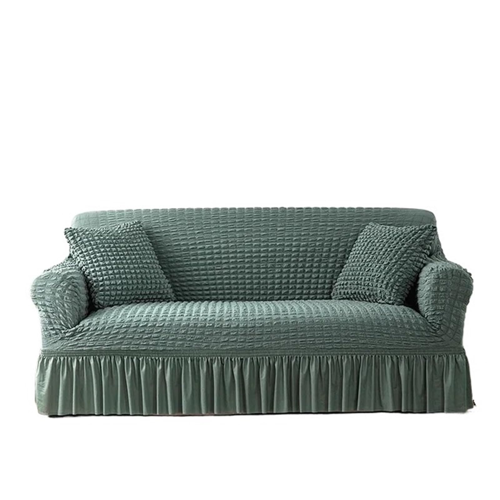 SUBLXPoten Sofa Cover with Skirt Pink Plaid Skirt Stretch Sofa Cover for Living Room 1 2 3 4 Seat Armchair L Shape Couch Covers(Color 14,3-seater 170-230cm)