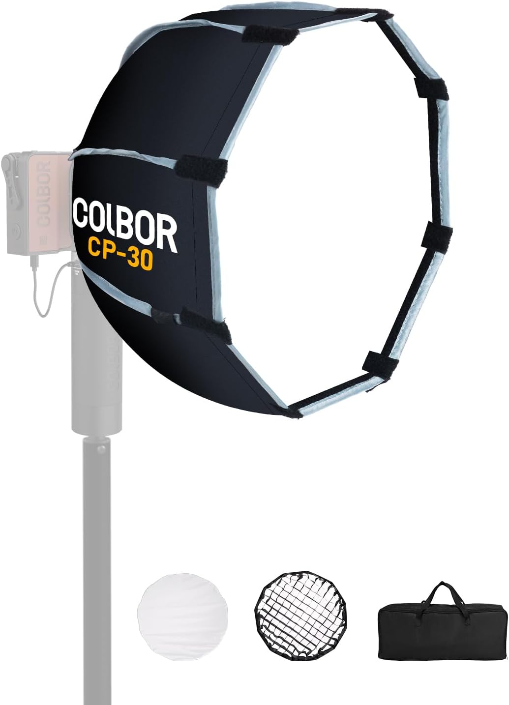 Parabolic Softbox, COLBOR CP25 25cm Quick Set up Quick Release Parabolic Softbox with Diffusers Honeycomb Grid for COLBOR W60/W60R/W100 Series Video Light