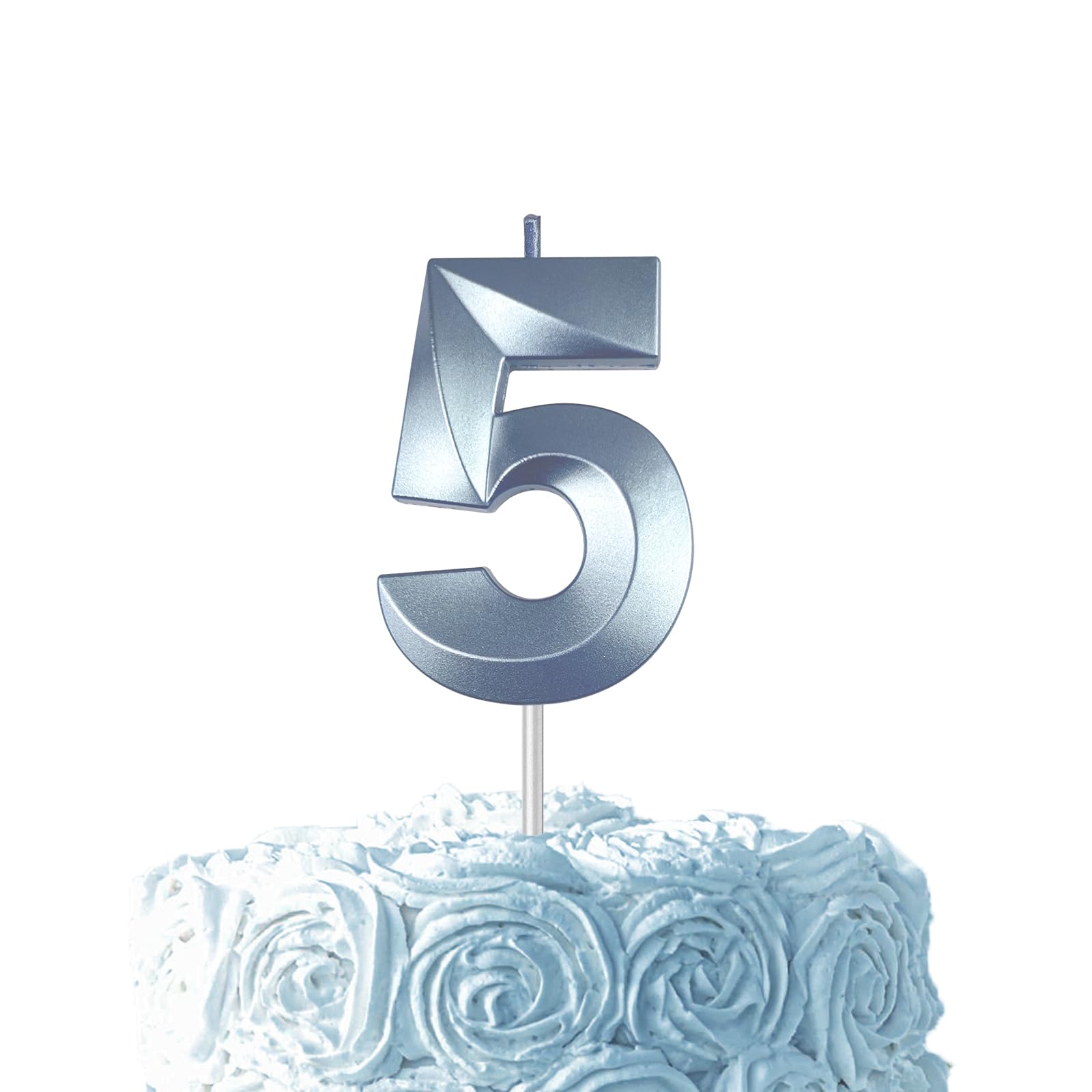 Blue Birthday Number 5 Candles for Wedding Party Cake Decorations