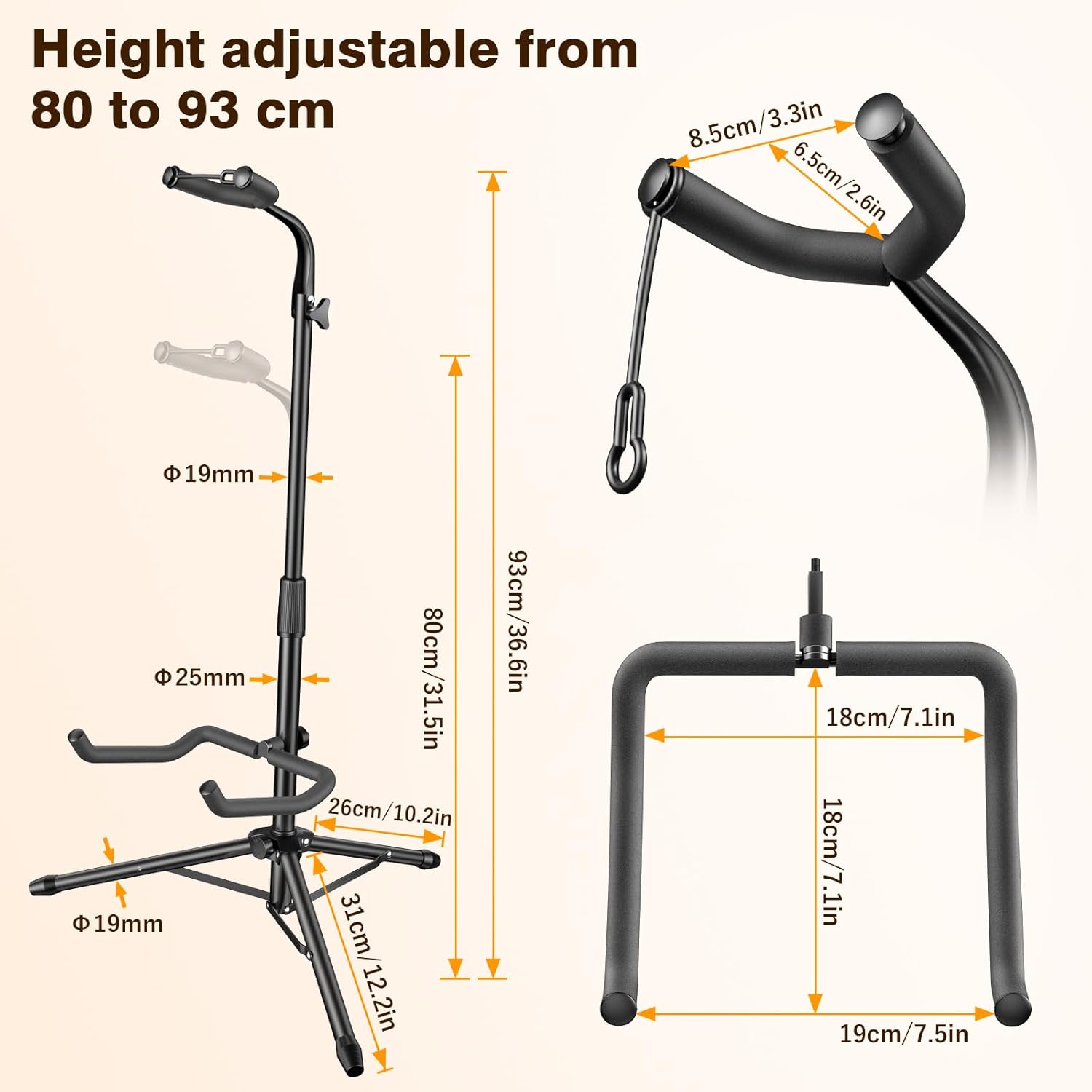 New Bee Guitar Stand, 2 Pack Height Adjustable Foldable Guitar Stand with Secure Support for Acoustic, Electric, Bass and Banjos, Load Capacity 20LB