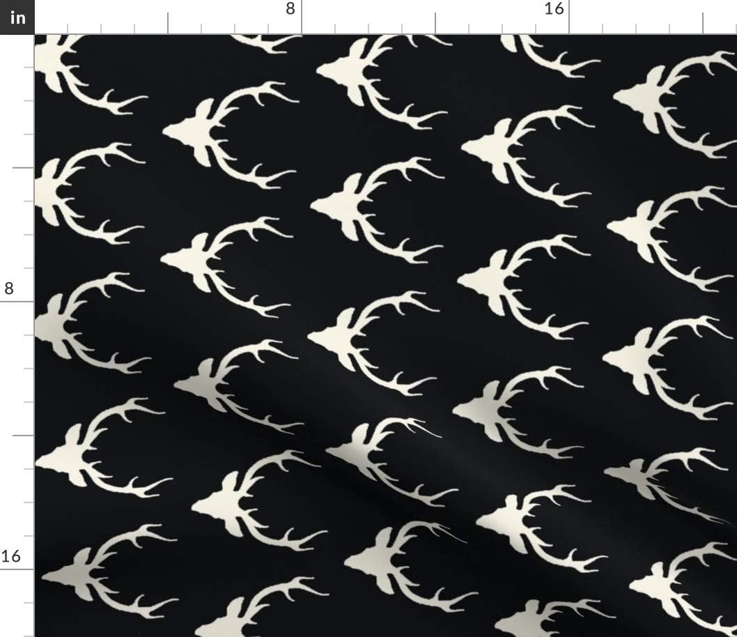 Spoonflower Fabric - Antler Ivory Black Deer Stag Buck Rotated Hunting Woodland Printed on Petal Signature Cotton Fabric Fat Quarter - Sewing Quilting Apparel Crafts Decor