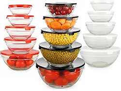 Kit 5 Potes/Tigelas Redondos de Vidro Borossilicato com Tampa – Conjunto Empilhável (135ml, 200ml, 400ml, 550ml, 1000ml) para Armazenamento Seguro de Alimentos, COR: Conforme disponibilidade