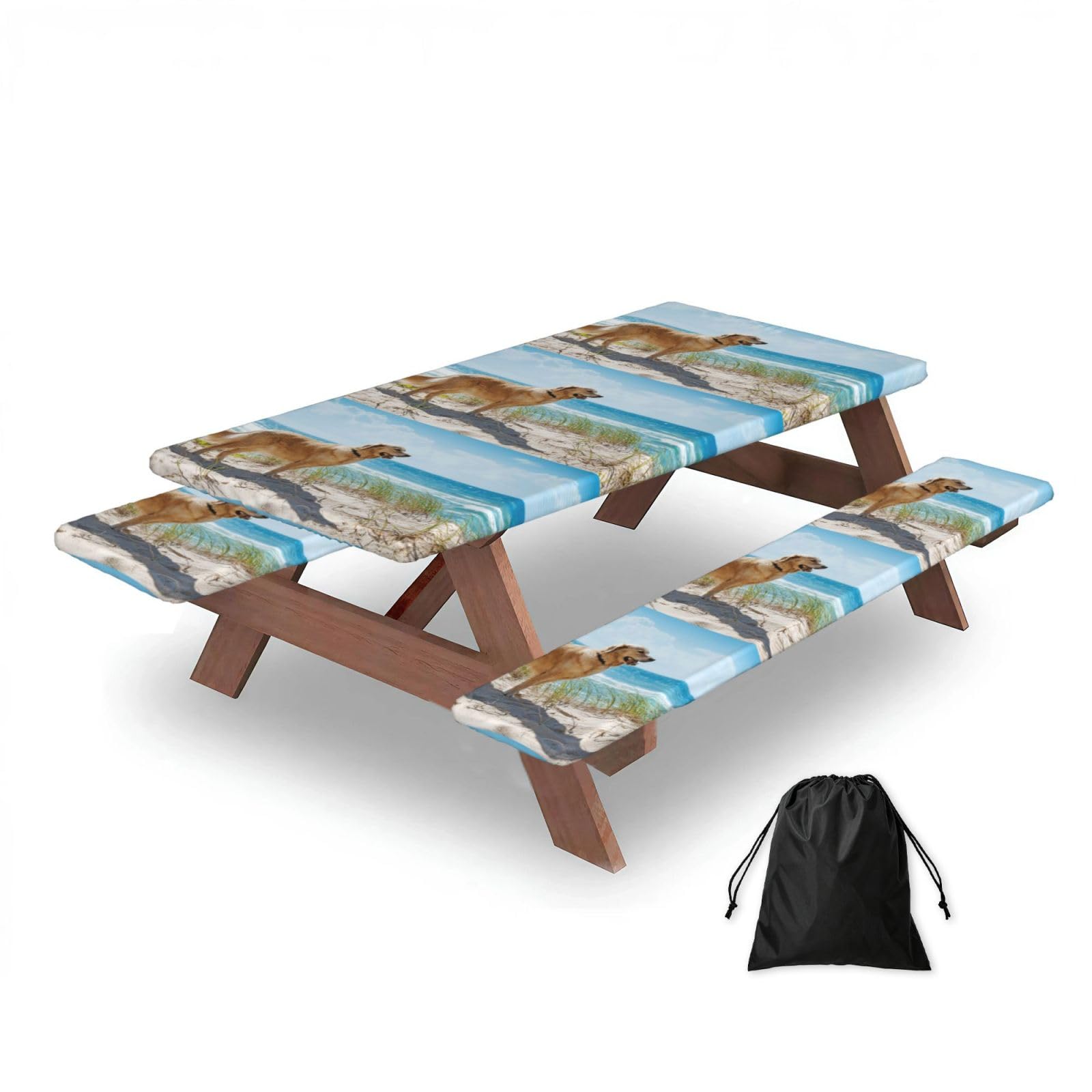 Dopklna As Picture Golden Retriever, Picnic Table Cover With Bench Covers -Waterproof Elastic Fitted Tablecloth For Garden Camping Patio 76X152cm