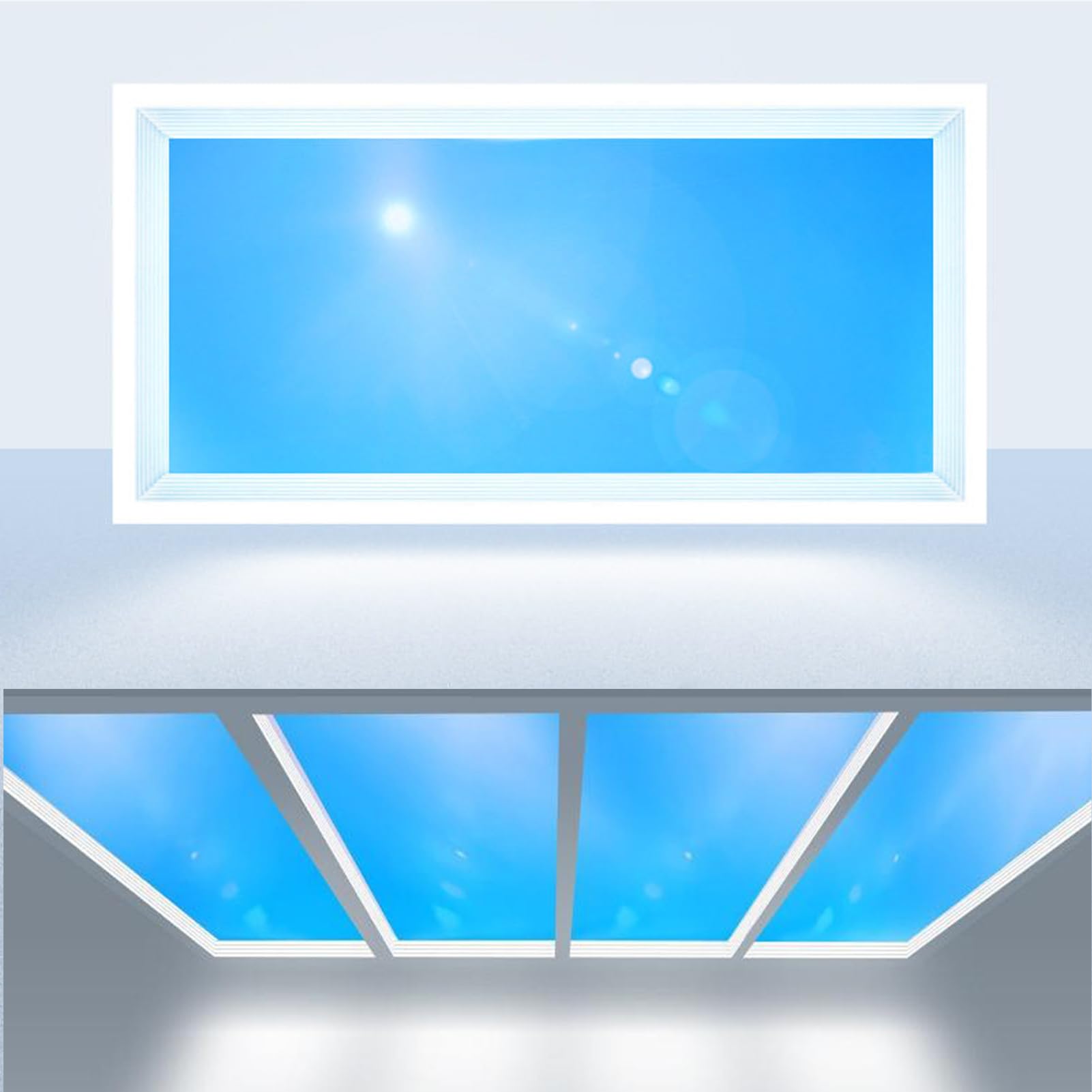 Smart Blue Sky Light Deckenleuchte Künstliches Oberlicht Einbauleuchte Ferngesteuerte Dimmbare LED Skylight Lampe 3000K-6500K Tageslichtsimulation Keller Wohnzimmer Flur,620 * 320 * 80