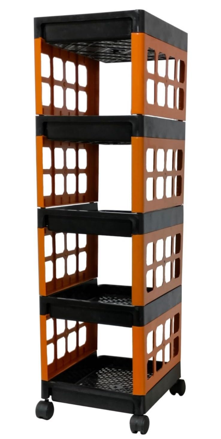 uni 4 Layers Plastic Rolling Storage Rack | Multipurpose Storage Rack with Wheels | Plastic Kitchen Trolley (DIY(Do-It-Yourself))