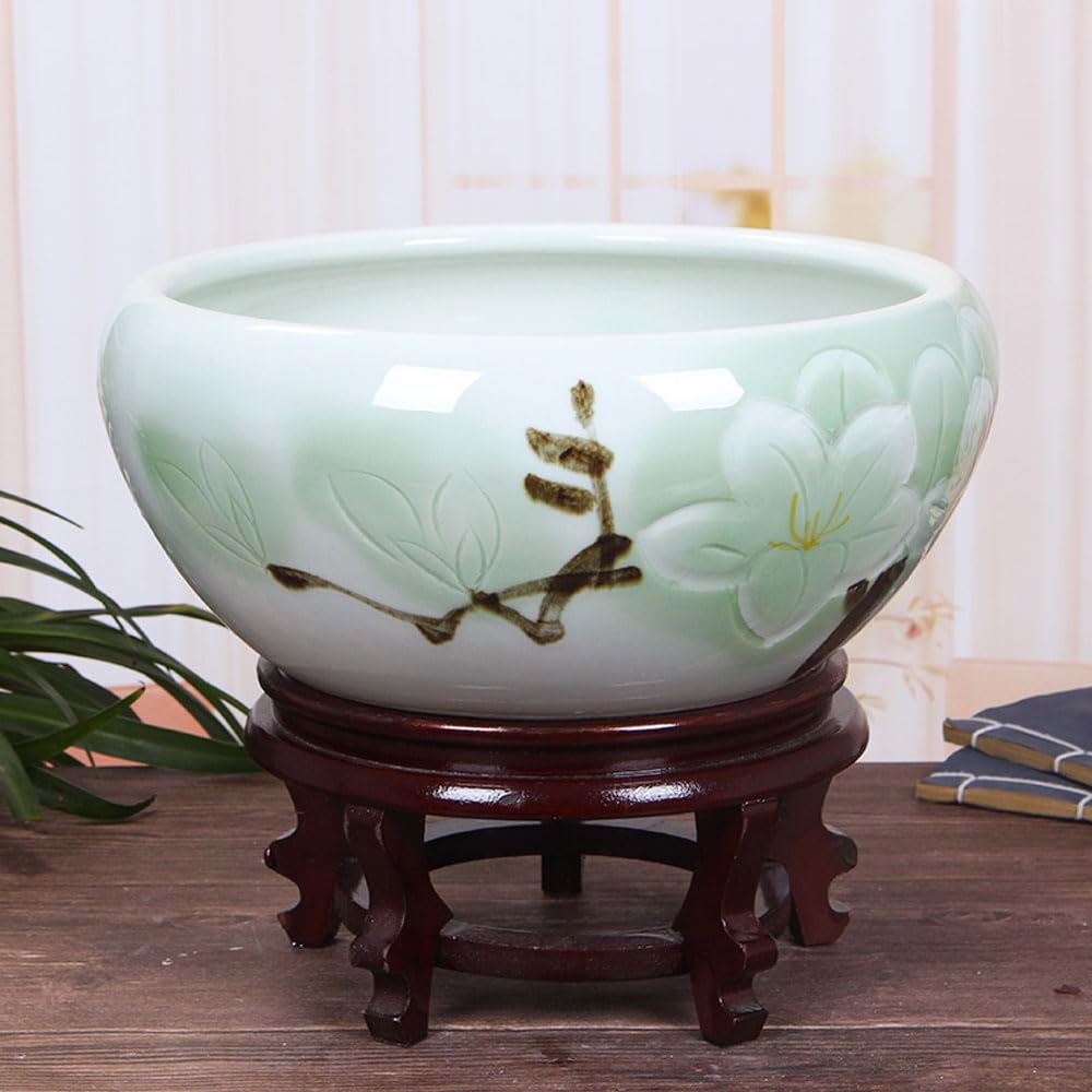 DFGHNBVC Plant Pot Hydroponic Plant Succulent Pots Ceramic Round Decorative Bowl Hydroponic Water Lily Planter Pot For Flowers Succulent Table Centerpiece Indoor Plant Pots,E-32 * 14cm
