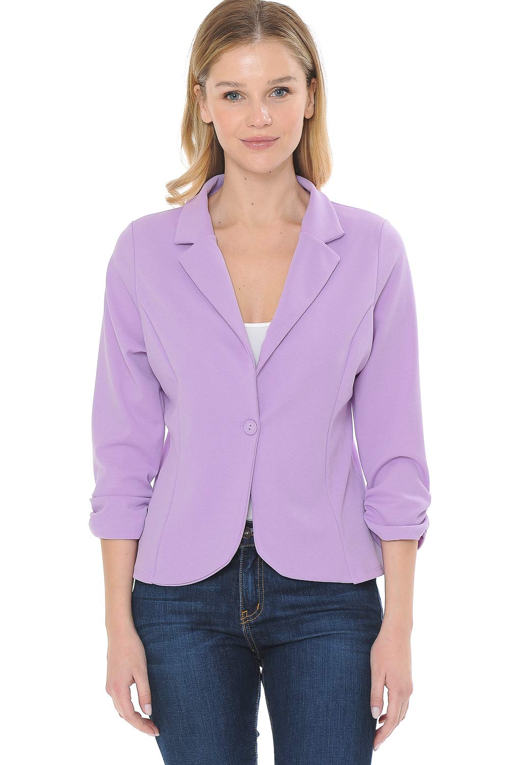 MINEFREE Women's 3/4 Sleeve Lightweight Casual Work Knit Blazer Jacket (S-3XL)