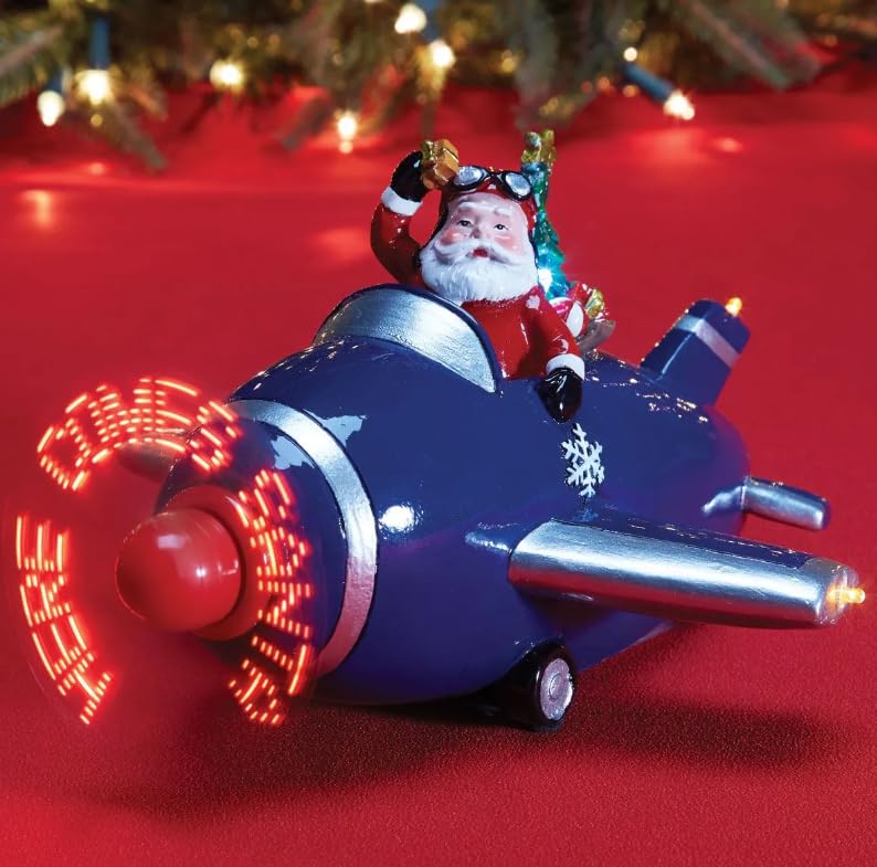 Sporty's Aviation Gifts Holiday LED Flying Santa Christmas Display, with Digital Propeller, Battery Powered