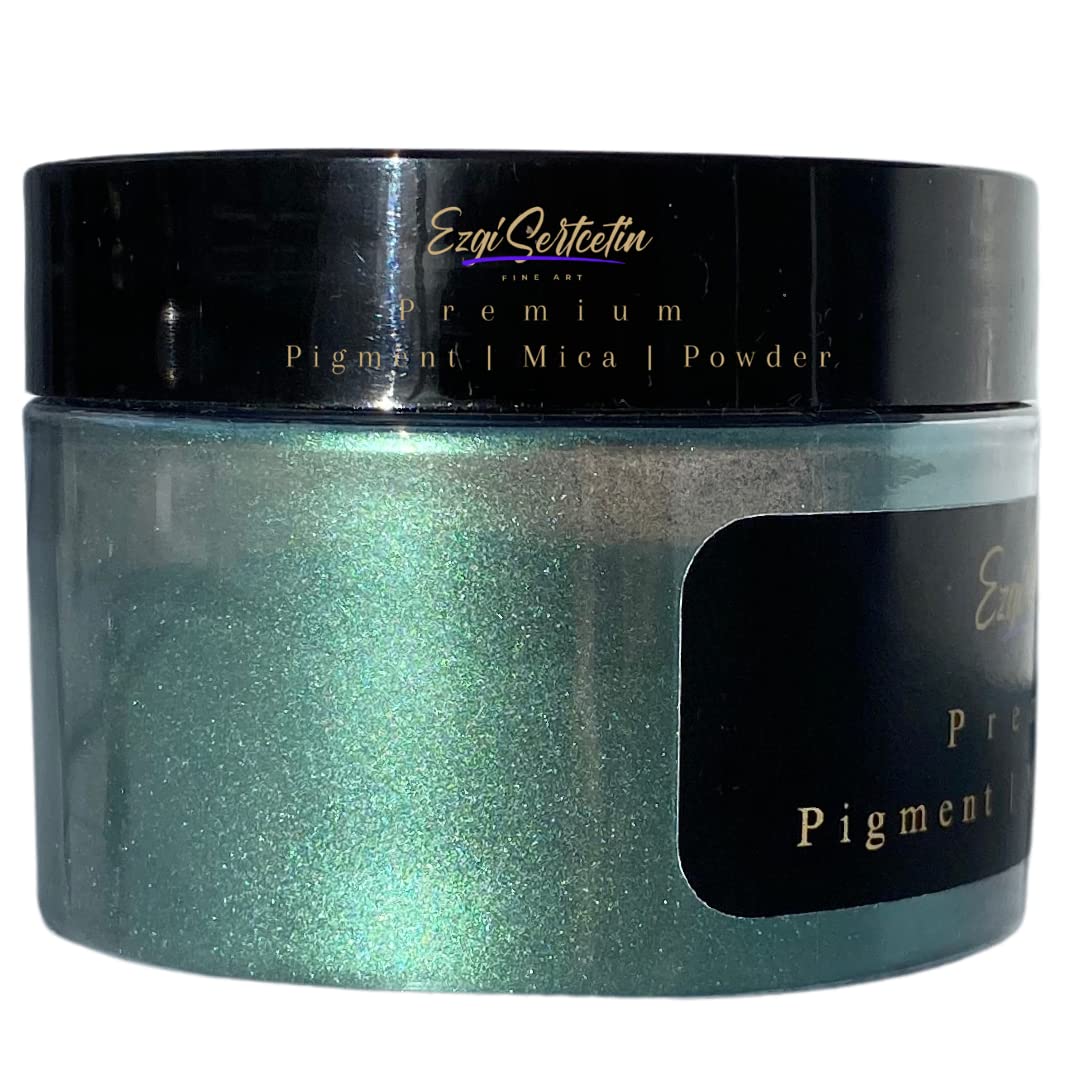 Ezgi Sertcetin Premium Pigment Powder 50g | Authentic Unique & Bright Pearlescent Metallic and Neon Colors | Especially Formulated for Artwork, Resin, Slime, Plasticine and more (Palm Green)