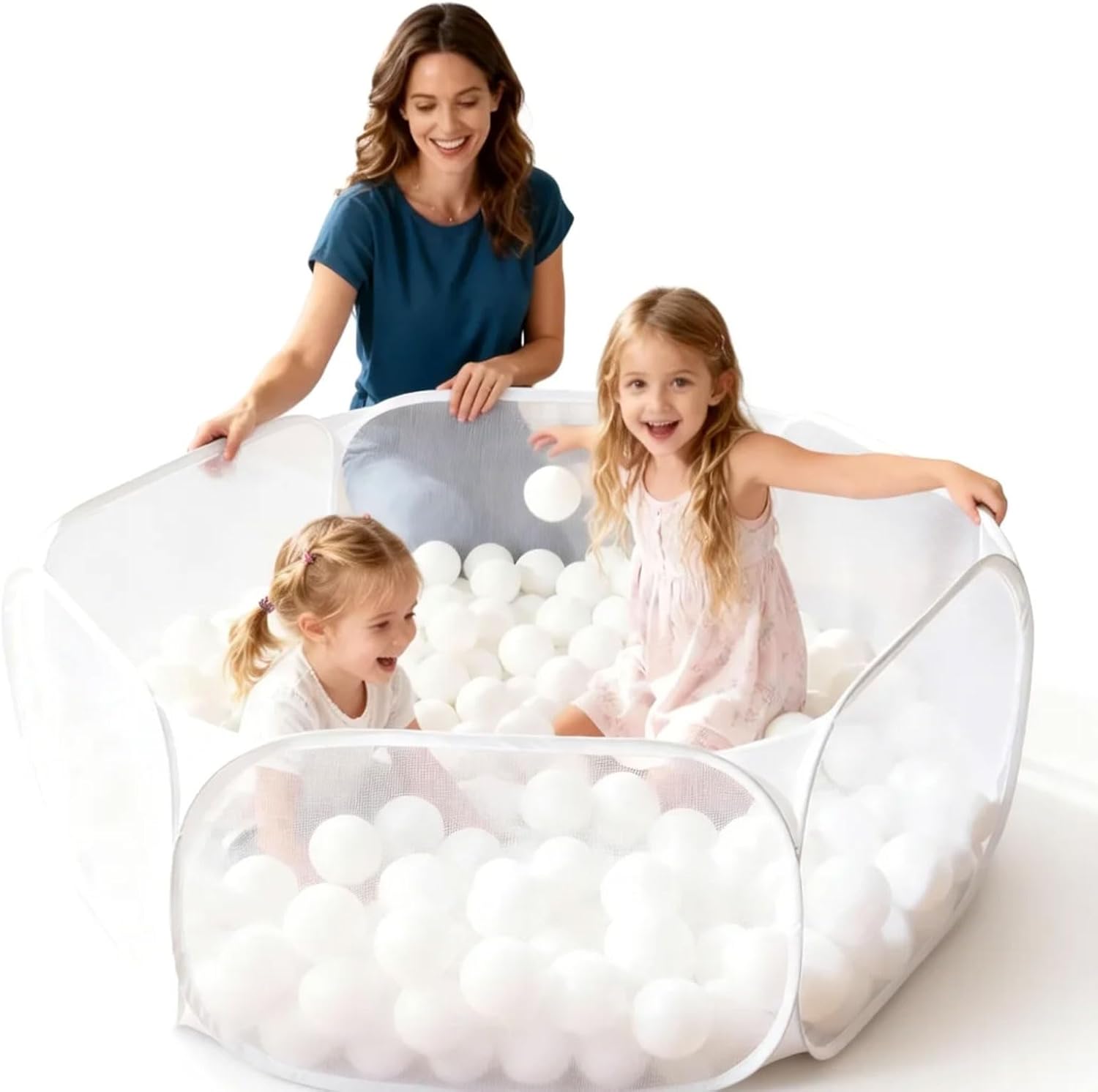 47in Large Ball Pit with 100pcs Large Ball Pit Balls 2.75inches, 7cm Bigger Plastic Balls, White.