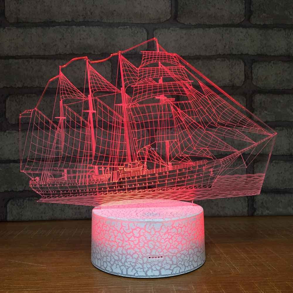 Lampada 3D LED A Forma Di Barca A Vela Con Telecomando E 16 Colori – Luce Notturna In Acrilico Per Bambini, Ricaricabile USB, Effetto Illusione Ottica - 3