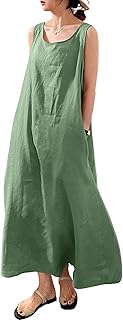 Women's Summer Casual Sleeveless Cotton Sun Dress Maxi Tunic Tank Beach ...