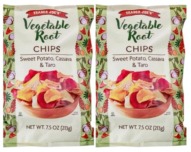 Trader Joe's Vegetable Root Chips 7.5 oz Bag Sweet Potato Cassava & Taro (Pack of 2)