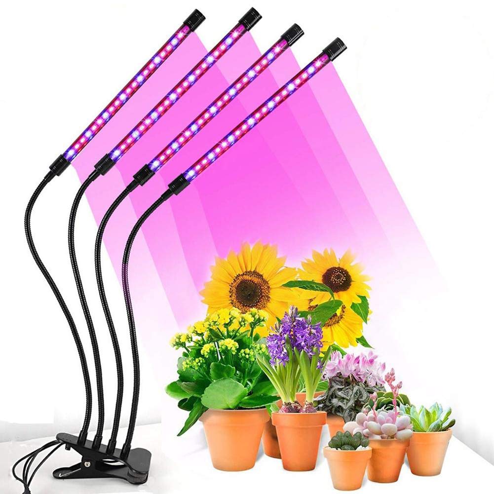 LED Grow Lights for Indoor Plants, 80W Plant Grow Lights Full Spectrum Auto ON Off with 3/9/12H Timer, 9 Dimmable Lightness Clip-On Desk Grow Lamp Bulbs (4 Heads)
