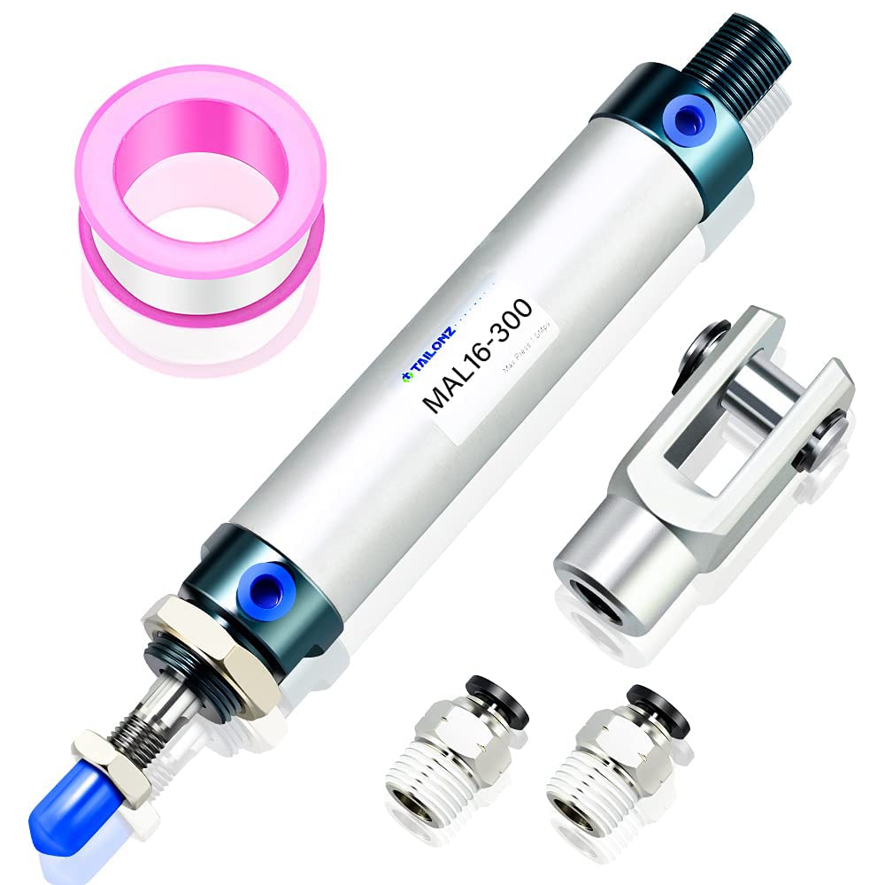 TAILONZ PNEUMATIC 16mm Bore 300mm Stroke Air Cylinder Double Action with Y Connector and 2Pcs 6mm Fitting MAL16x300