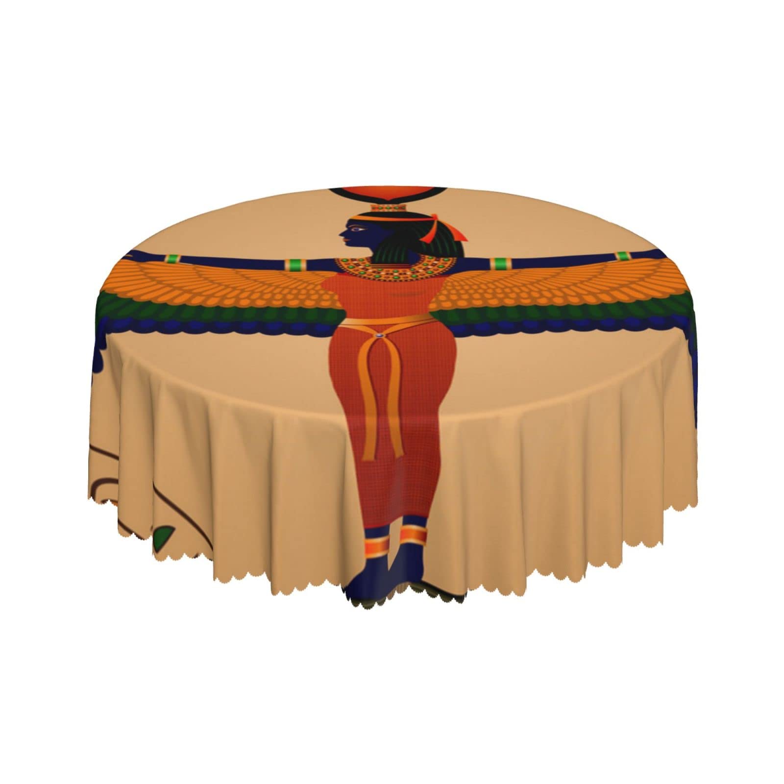 Lsjuee Ancient Egypt Goddess Wings Round Tablecloth 60 Inch Printed Washable Tablecloth for Dining Party Holiday Fall Home Decorative