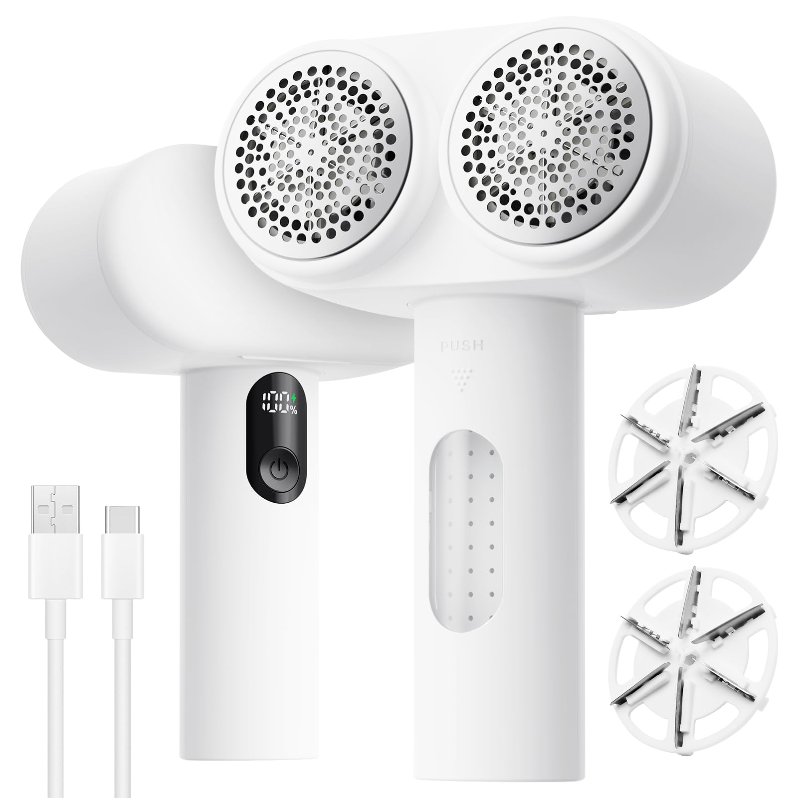 Mosthink Rasoio elettrico 2 in 1, per rimuovere pelucchi e pelucchi a doppia testa, per vestiti, divani, mobili, rimozione pelucchi a 3 velocità, rasoio per maglioni con display a LED, ricaricabile di