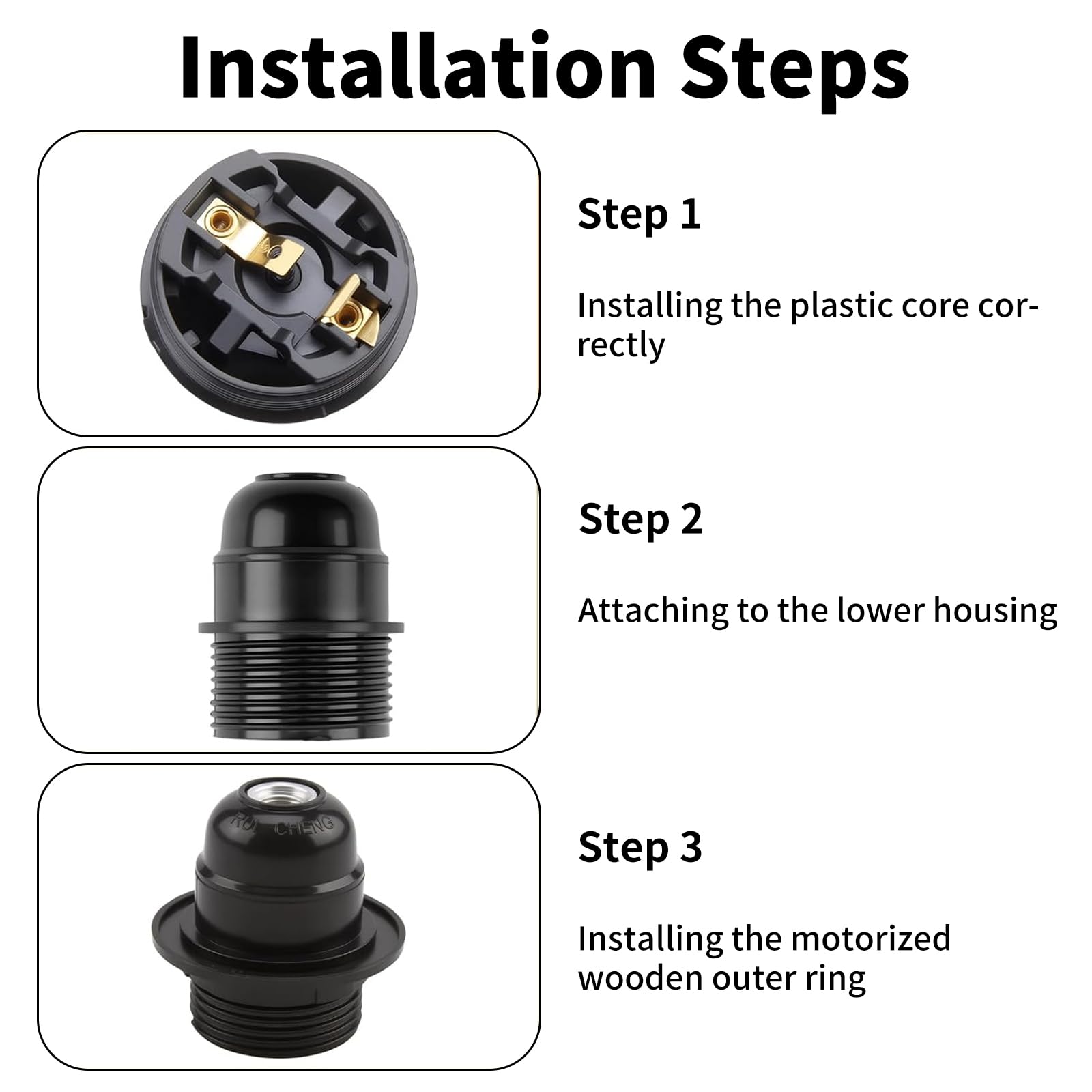 Wjelet 2Pcs Edison Screw E27 Lamp Holder,E27 Lampholder in Black Bakelite with Shade Ring and 10mm Threaded Entry for Table Light Fittings Black Ceiling Light Fitting or Pendant Light Fitting - Image 4