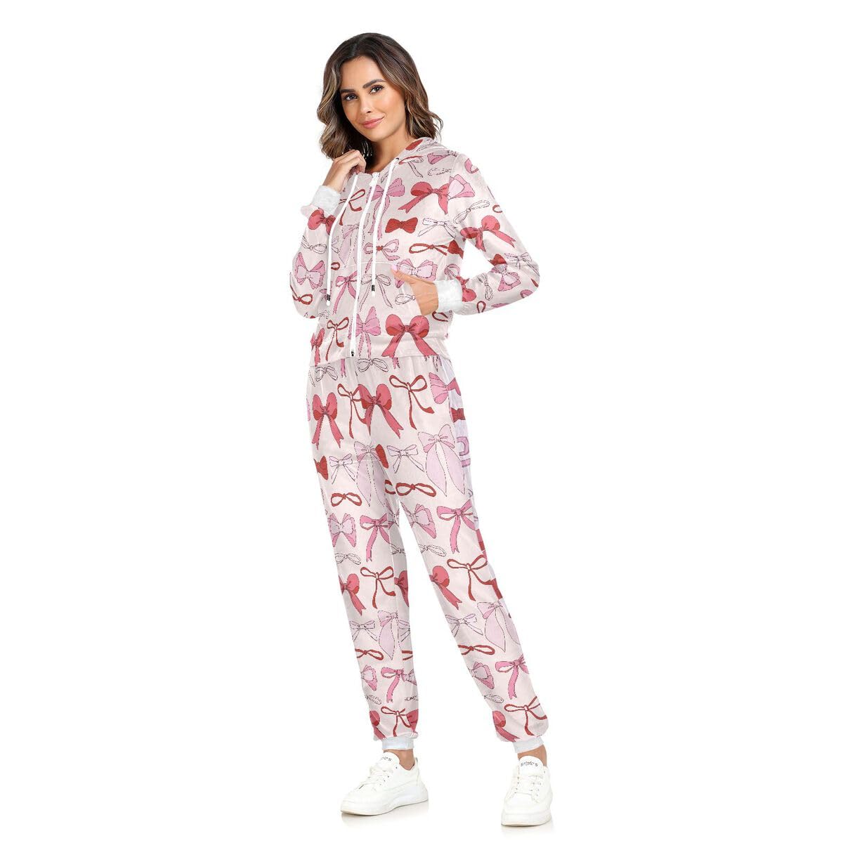 Conjunto deportivo de 2 piezas para mujer, con lazo rosa, de manga larga, conjunto deportivo de dande