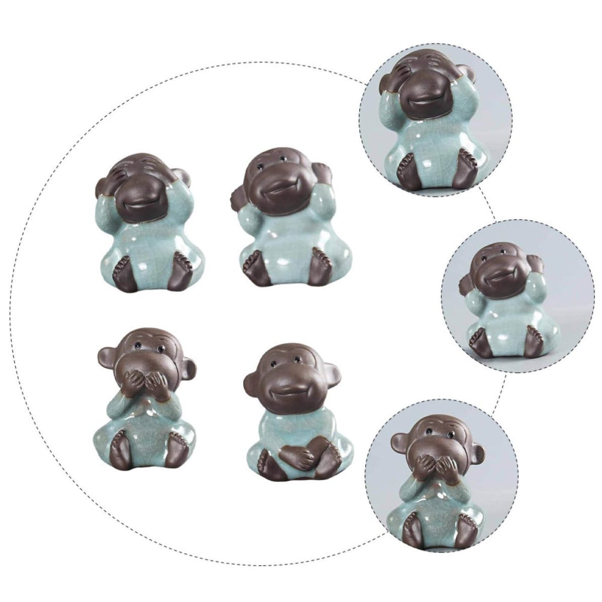 Decorazione Tea Pet in Ceramica, 4 Pezzi, Piccole Scimmie