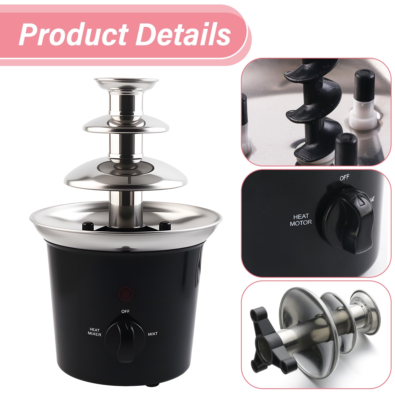 Fontana di cioccolato, 3 piani, 60 W, set di fonduta elettrica al cioccolato, in acciaio inox, set di fontane a 3 livelli, per compleanni, feste e famiglie