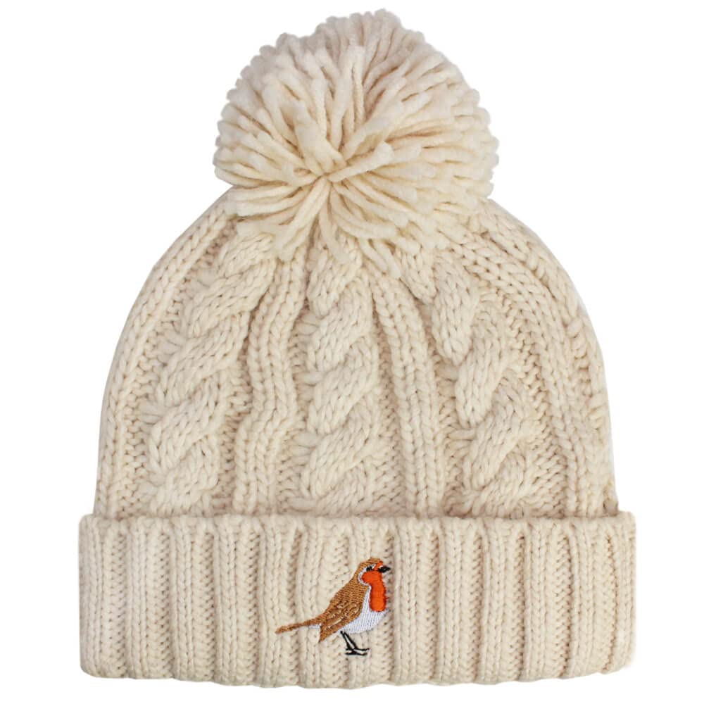 Teddyt's Women's Cream Robin Chunky Cable Knit Thermal Bobble Hat