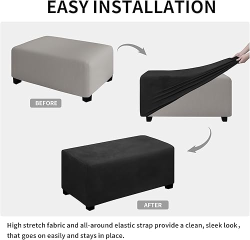 Miniatura 6 de Easy-Going Funda otomana elástica de terciopelo plegable, fundas de almacenamiento rectangulares para reposapiés, fundas protectoras para reposapiés