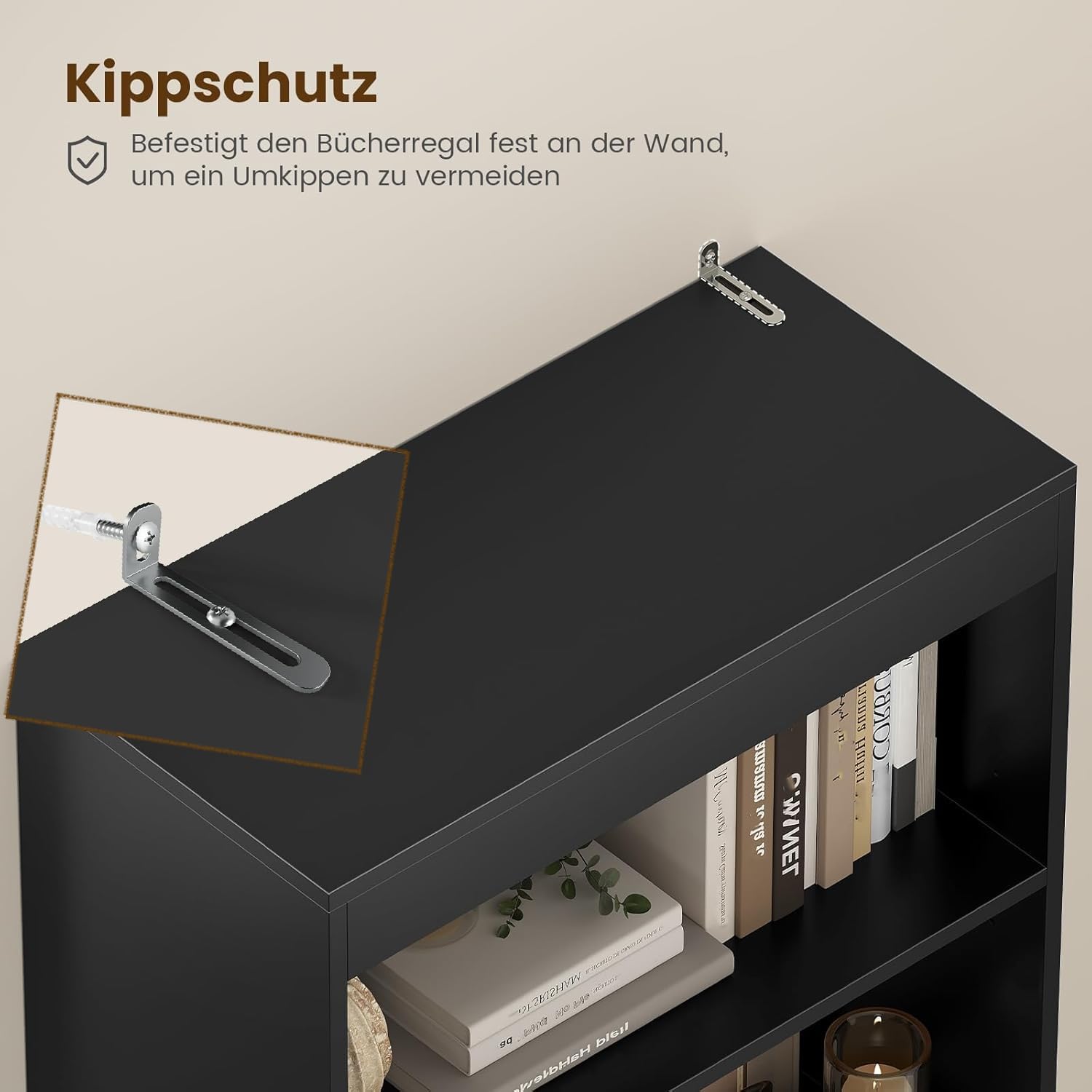 Mobile Alto con Ripiano Regolabile, Mensola in Piedi, Mobiletto da Bagno, Libreria a Scomparti Aperti,Mobiletto Multiuso per Bagno, Soggiorno, Camera da Letto, 180 x 60 x 30 cm(Nero)