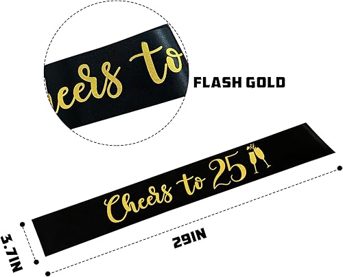 Miniatura 2 de Banda con texto en inglés "Cheers to 25", banda de oro negro con texto en inglés "It's My 25th Birthday" para mujeres y hombres, regalos de feliz 25
