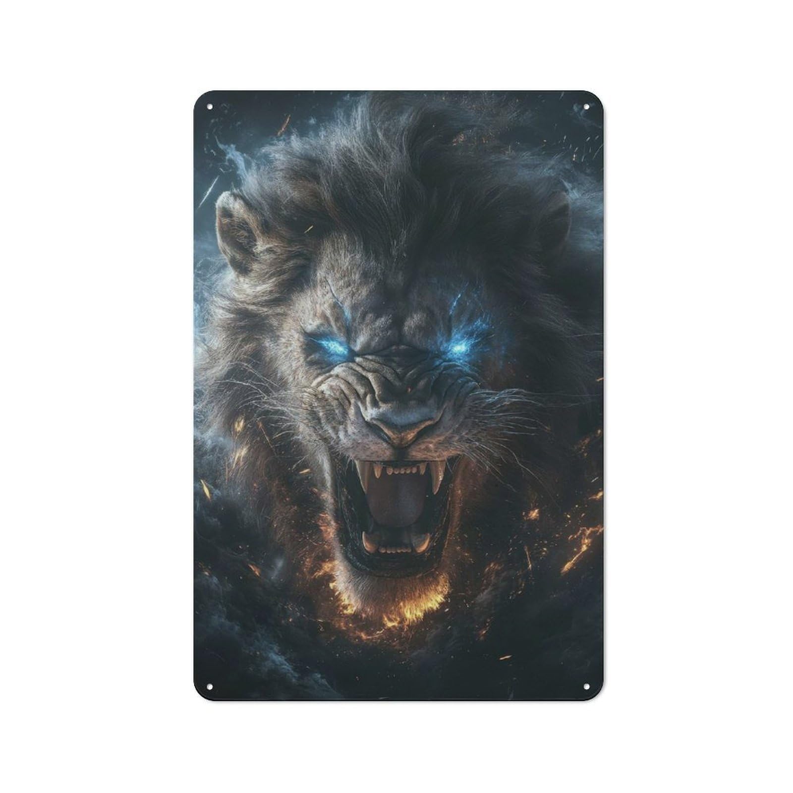 Junmoney Fiery Lion Roar Tin Wall Plaque 30X20cm With For Hobby Room Or Studio, New Home Wall Decor For Creative Interior Collectors