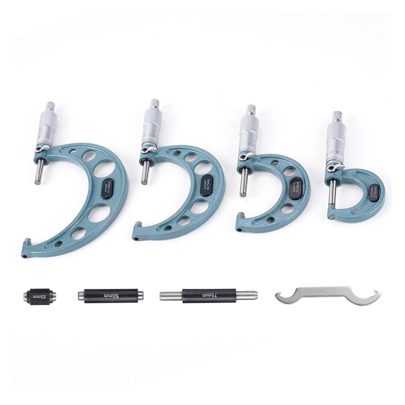 Mikrometr cyfrowy, 4 sztuk/zestaw 0-25mm-50mm-75mm-100mm precyzyjny zestaw mikrometrów zewnętrznych ze standardami zakres zatrzymania grzechotkowego 0.01mm narzędzi do podziałki