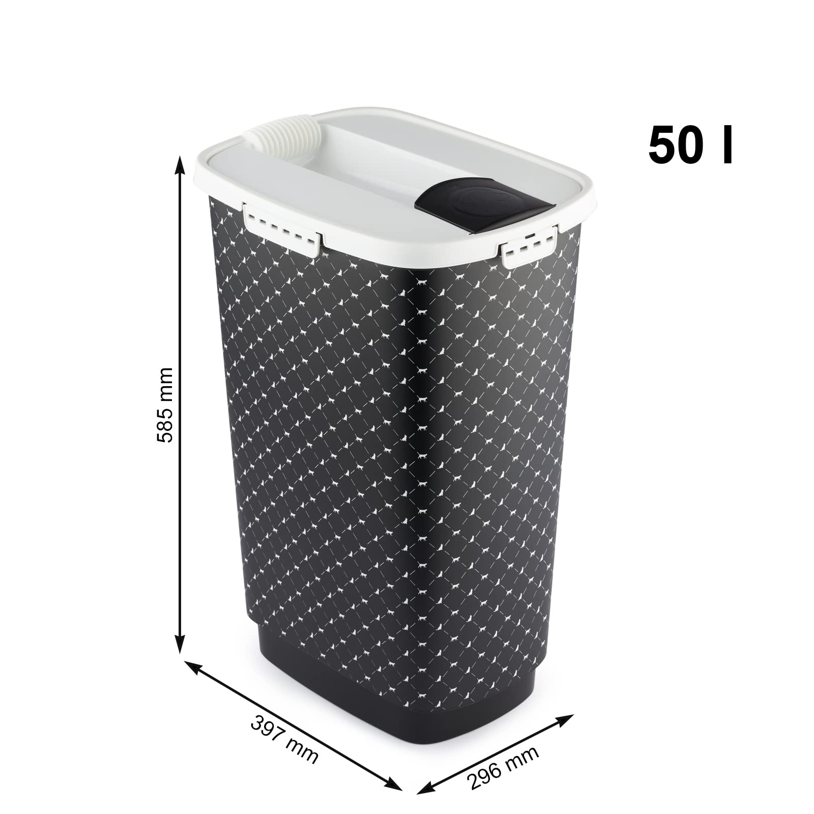 Rotho MyPet Cody Contenitore per Alimenti per Animali Domestici con Coperchio, Plastica (PP) sans BPA, Nero, 50 L, 39.7 x 29.6 x 58.5 cm