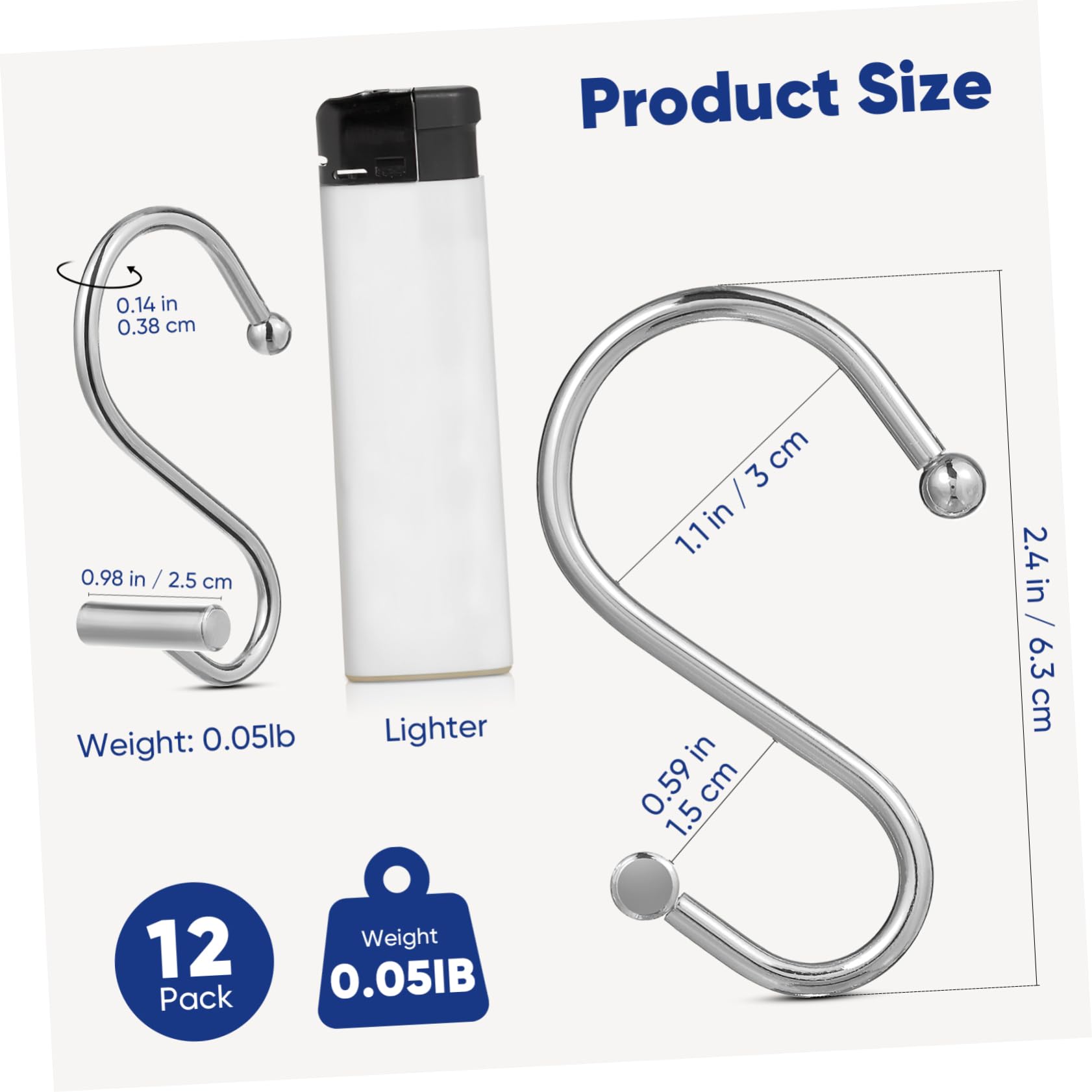 Mipcase 12Pcs Rustproof S Hooks for Shower Curtain Multi Purpose Shaped Shower Curtain Rings for Bathroom and Kitchen Durable Heavy Duty Design Slip Secure Hanging