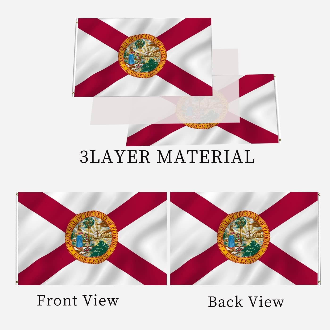 Bandiera dello stato della Florida 2 x 3 lati per esterni, resistente, 3 strati, con intestazione in tela resistente e 2 occhielli in ottone, colori vivaci