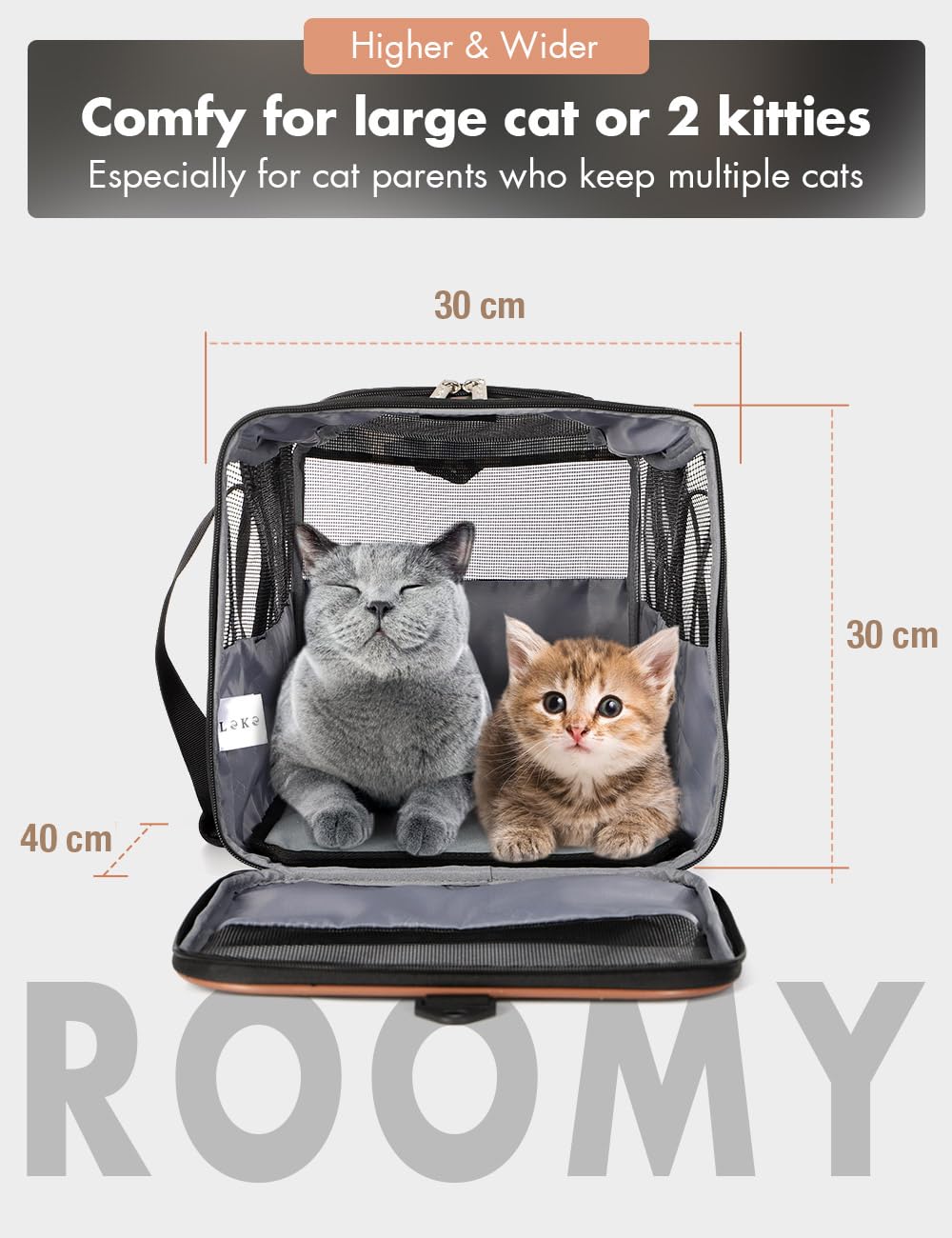 Trasportino per cani e gatti, con ruote, per il trasporto, per auto, con manico telescopico e tracolla, grigio