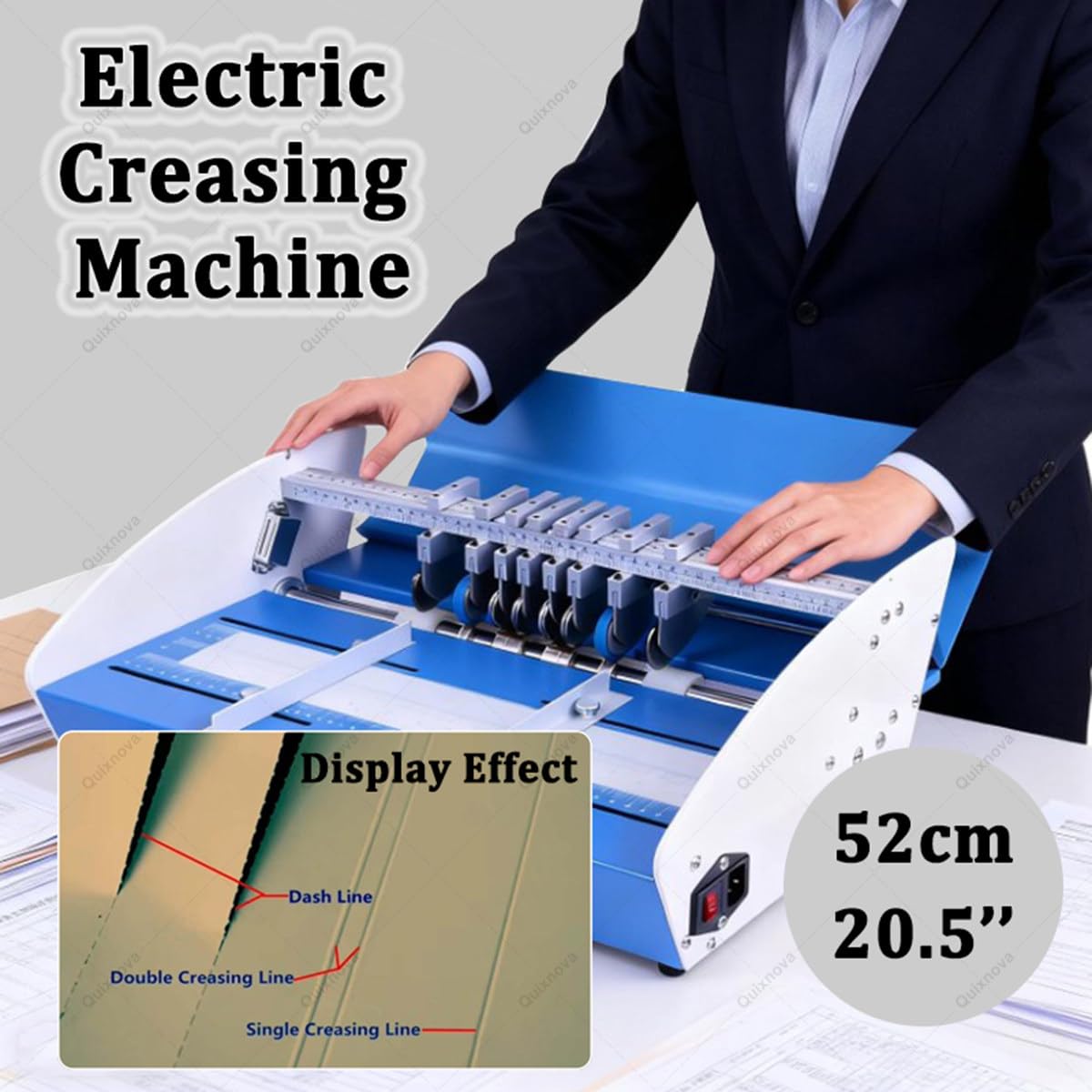 Elektryczna maszyna do bigowania papieru 520 mm, regulowana, maszyna do bigowania/cięcia/cięcia papieru 3 w 1, z regulowaną szerokością wcięcia