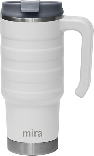 Miniatura 10 de MIRA Taza de viaje aislada de 24 onzas, taza de café de acero inoxidable con tapa abatible y asa a prueba de derrames, vaso para automóvil Azul