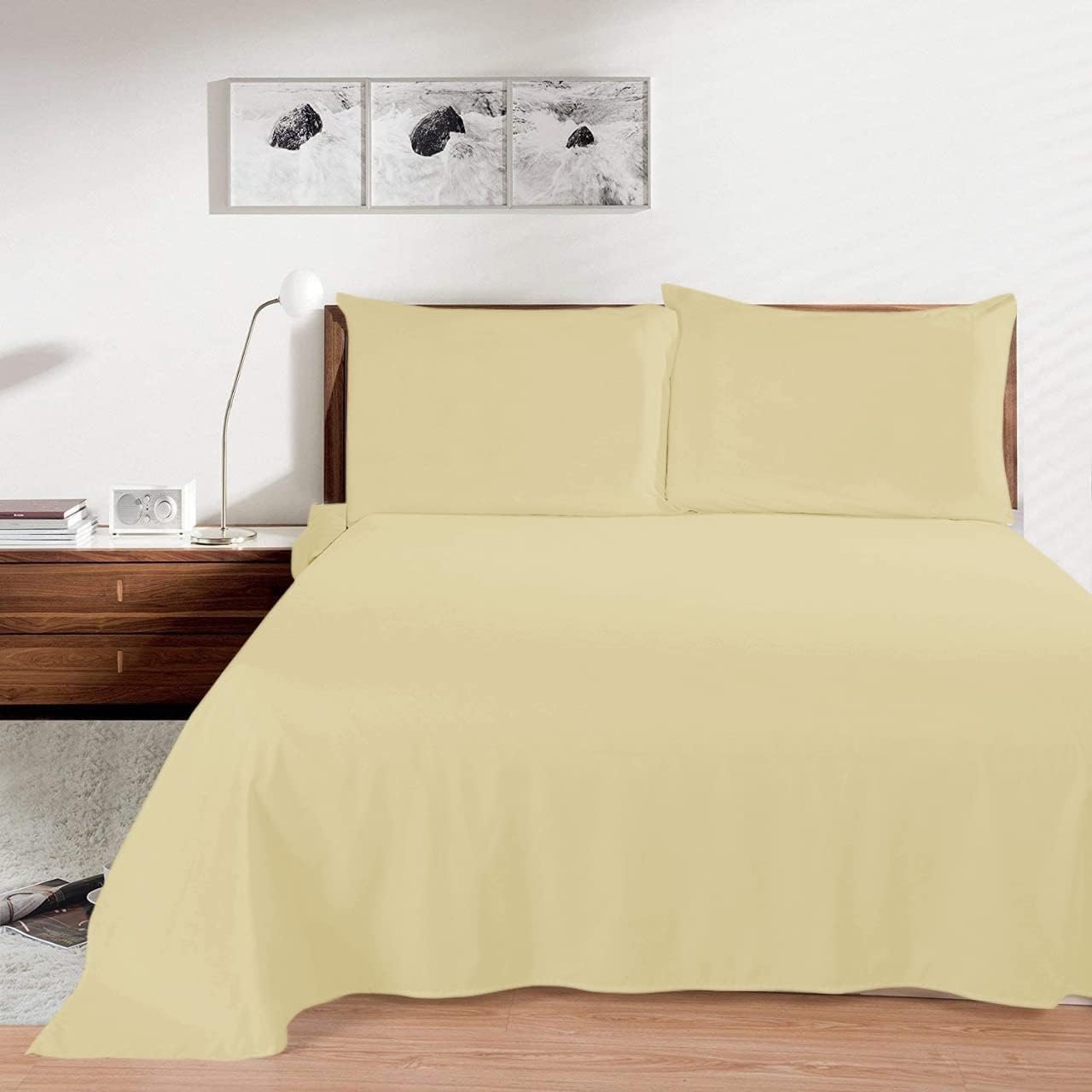 Nightzone Cream Night Zone Flat Bed Sheet 400 Thread Count 100% Egyptian Cotton Flat Sheet (, Double)