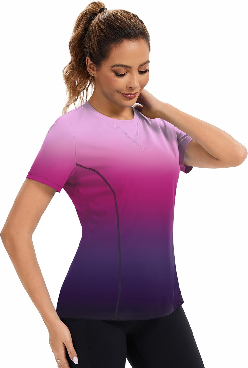 AVOOGUE Women's Short Sleeve Workout Tops Quick Dry Athletic UPF50+ Sun Protection Shirts Gym Hiking Running Yoga Clothes - Image 6