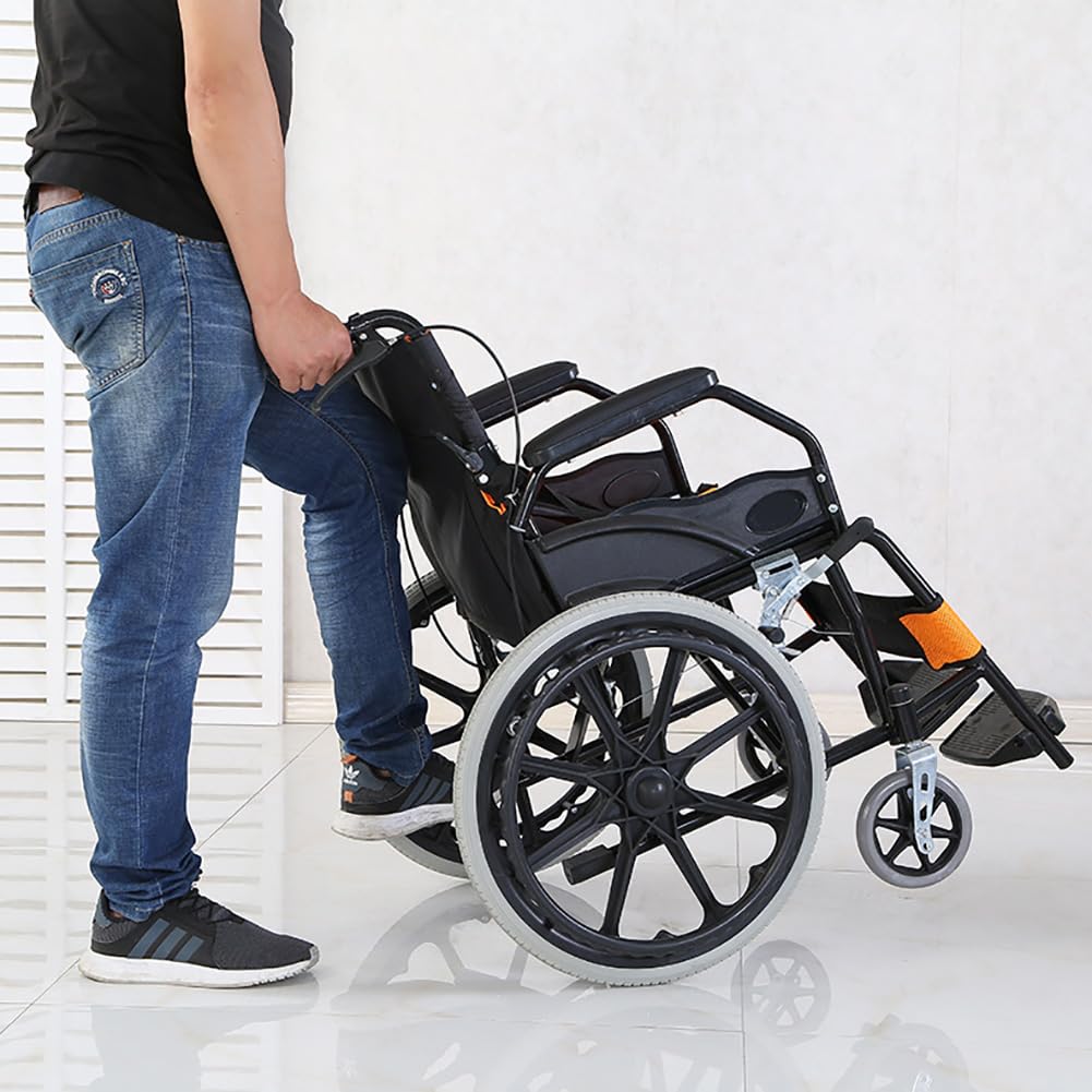 Silla de ruedas manual para adultos, ruedas traseras de 20", silla de ruedas de transporte plegable con respaldo ergonómico, silla de ruedas autopropulsada para exteriores, hogar y viajes, negra