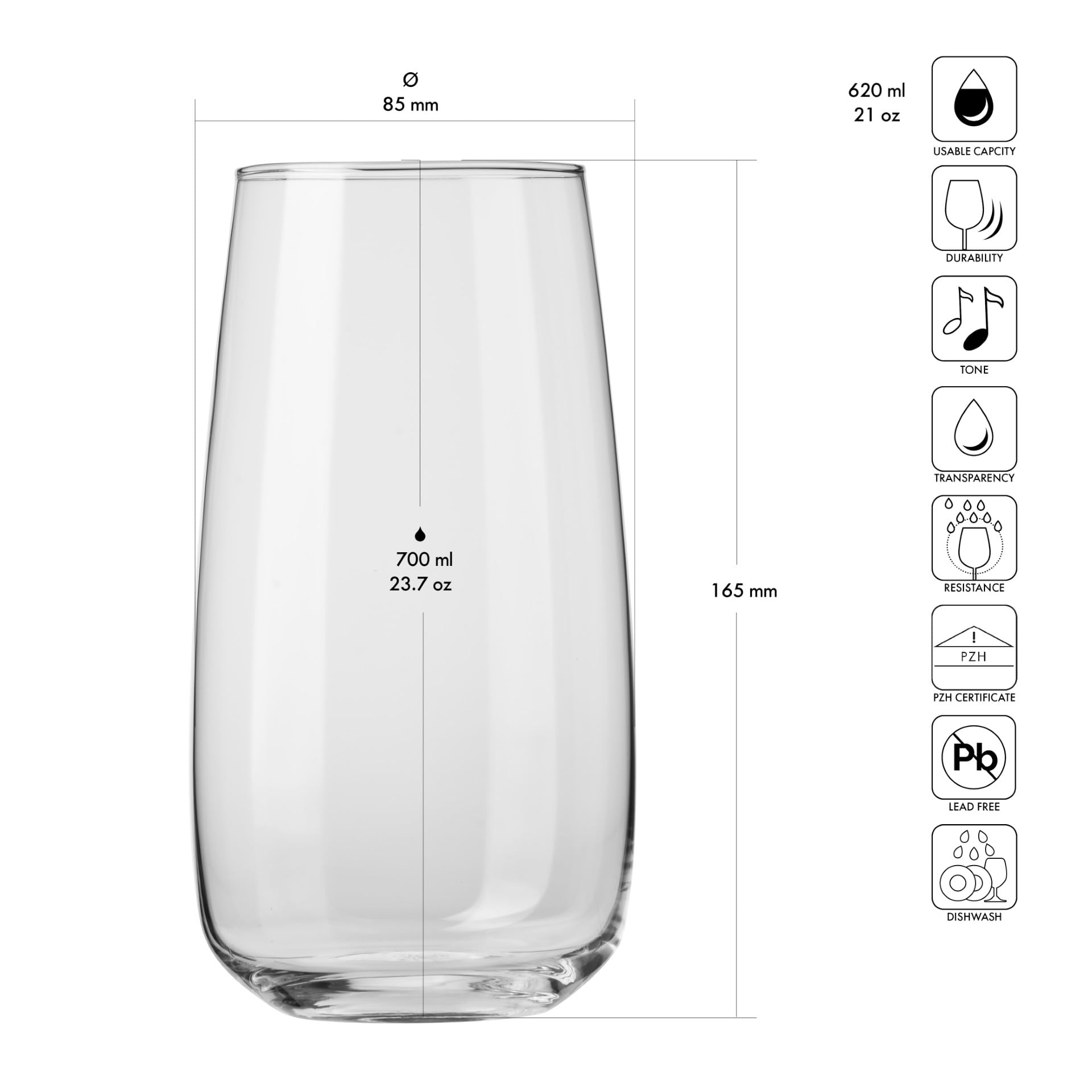 Krosno Highball Gläser 6er Set - 620ml Kristallglas Für Cocktails & Getränke - Spülmaschinenfest