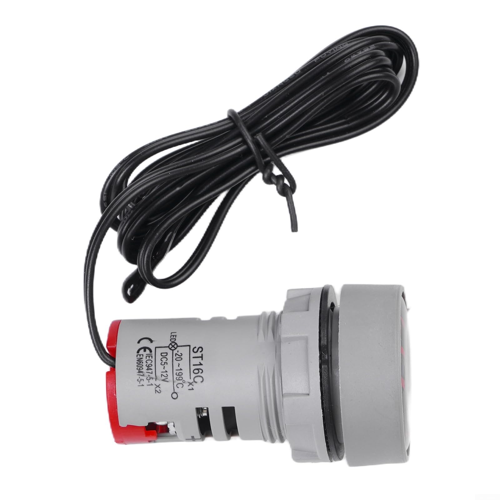 Termómetro digital compacto de 22 mm con LED transparente, indicador de temperatura redondo DC 5V-12V, para sistemas de control rojo (DC5-12V)