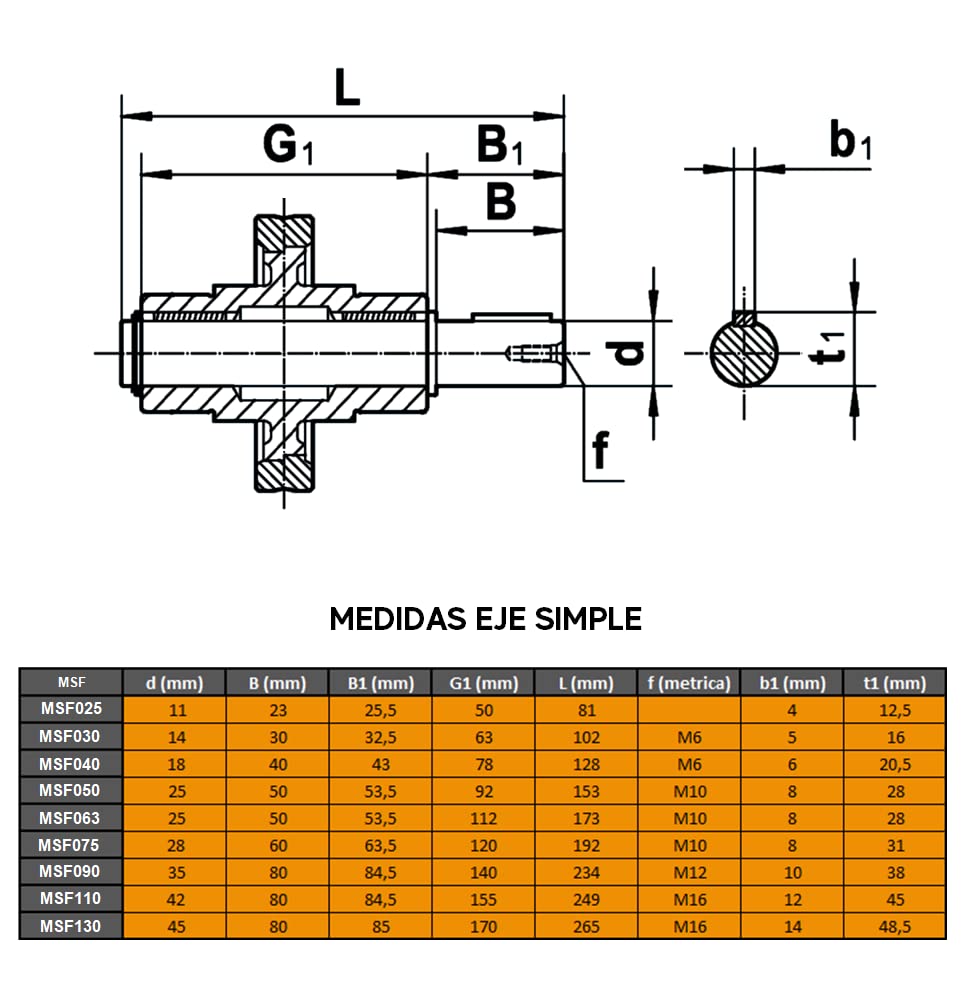 EJE SIMPLE DE SALIDA PARA REDUCTOR (MSF090 (Ø35mm))