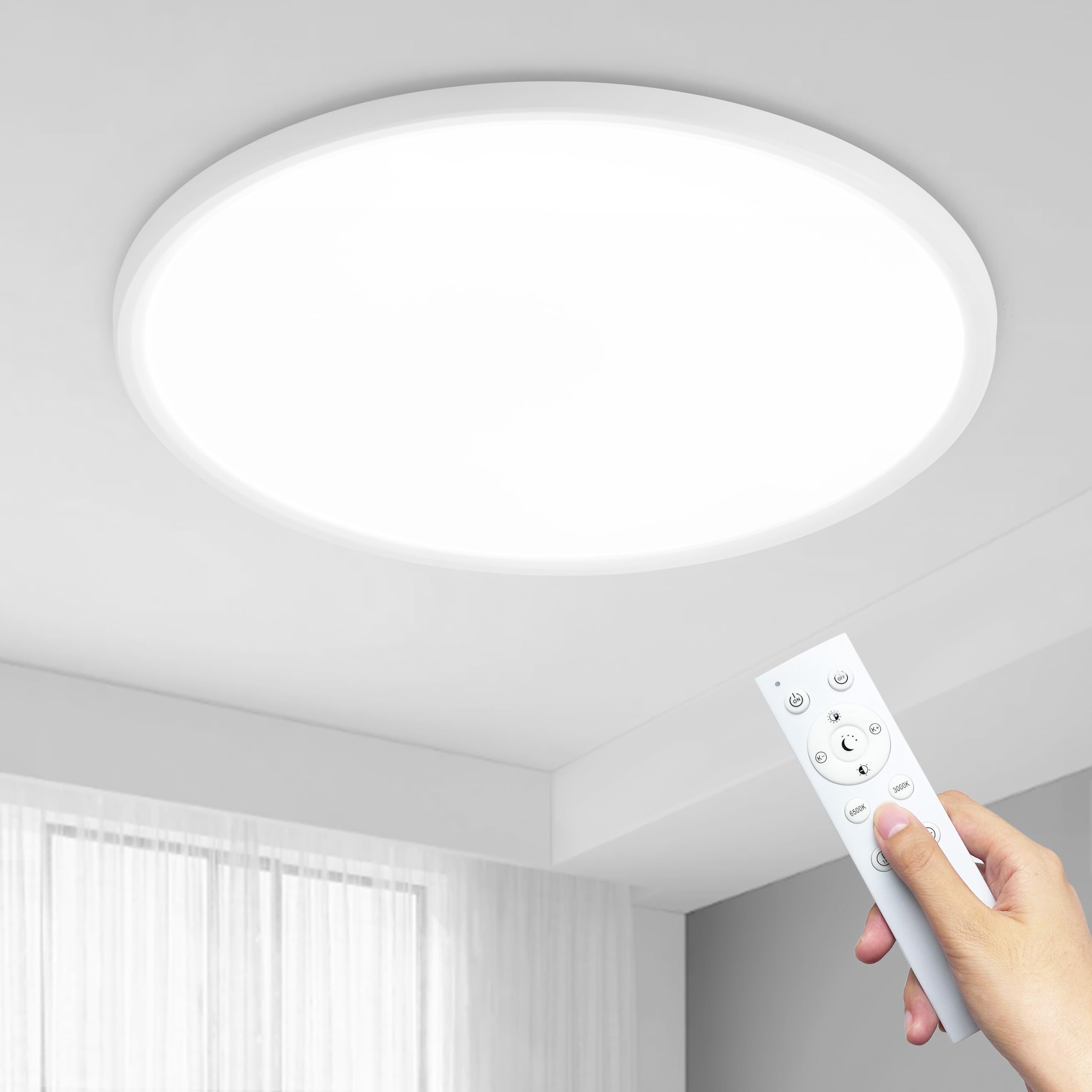 MOONSEA 36W LED Deckenleuchte Flach Dimmbar mit Fernbedienung, Ultra Dünn Deckenlampe Rund, 3000-6500K Ø40cm, Weiß Deckenleuchte Flach für Wohnzimmer Schlafzimmer Kinderzimmer Badezimmer